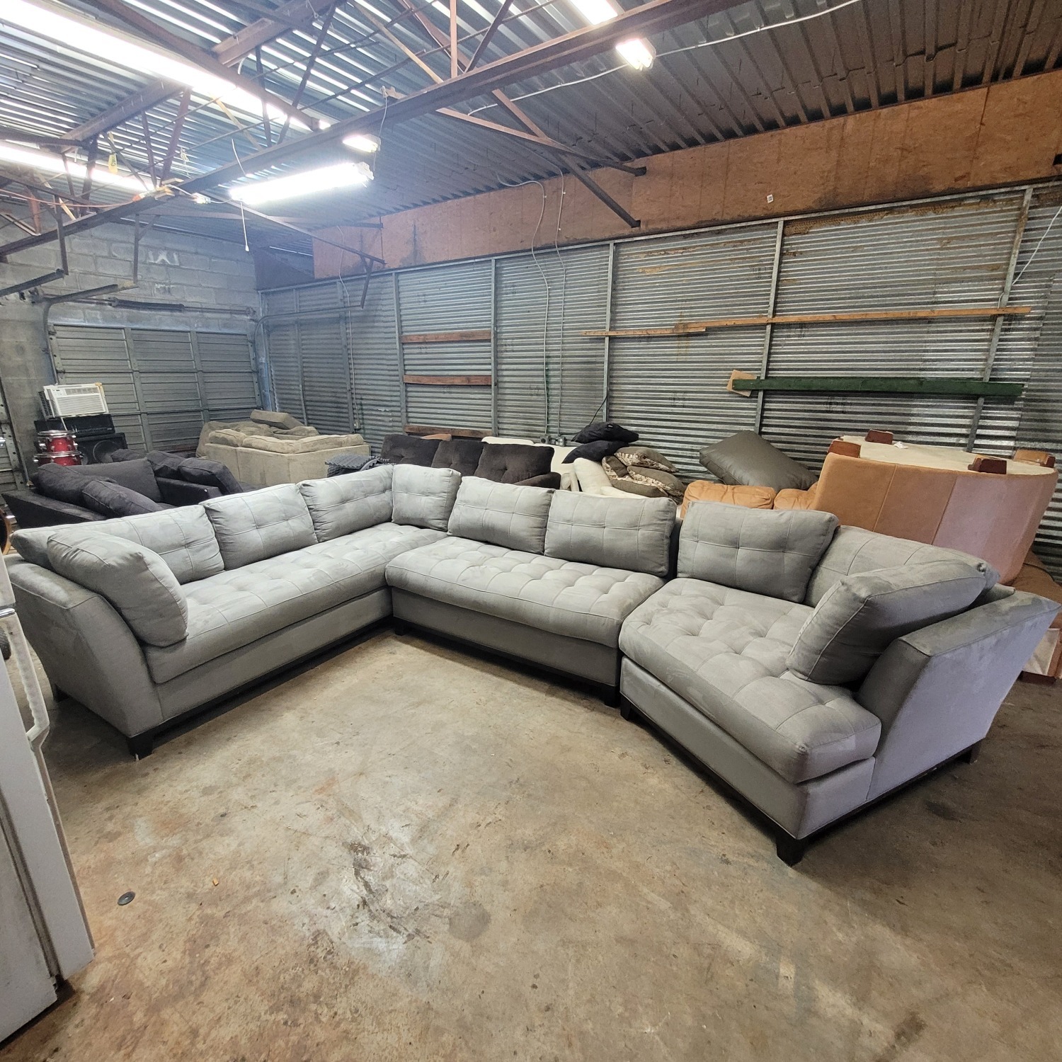 Grey Cindy Crawford Sectional Couch Sofa - image-1
