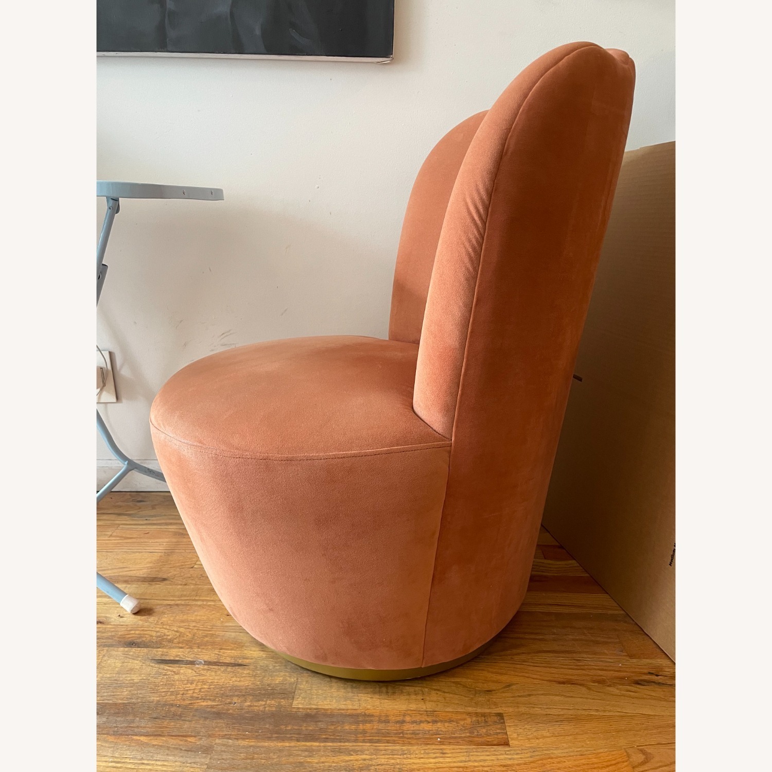 Anthropologie Peach Velvet Swivel Art Deco Chair - image-3