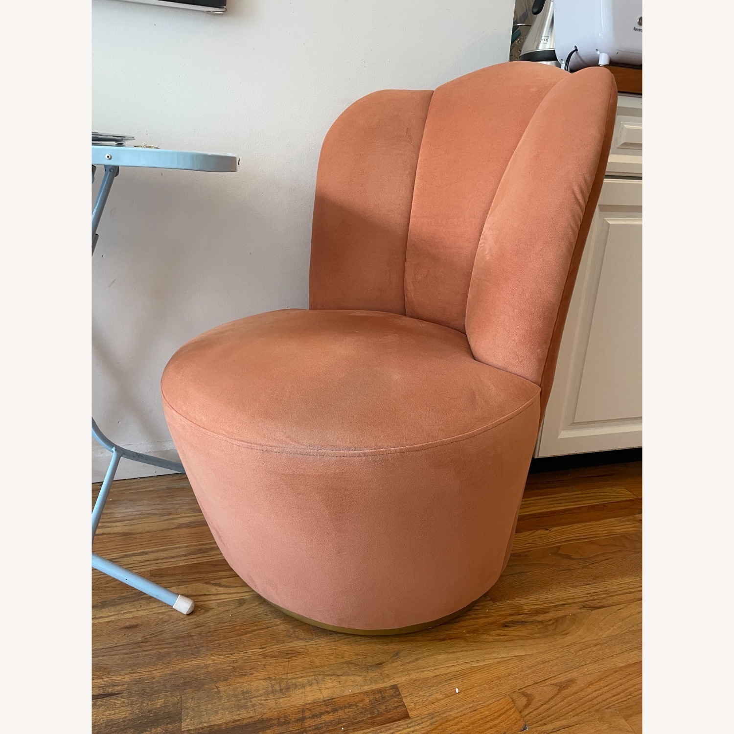 Anthropologie Peach Velvet Swivel Art Deco Chair - image-6