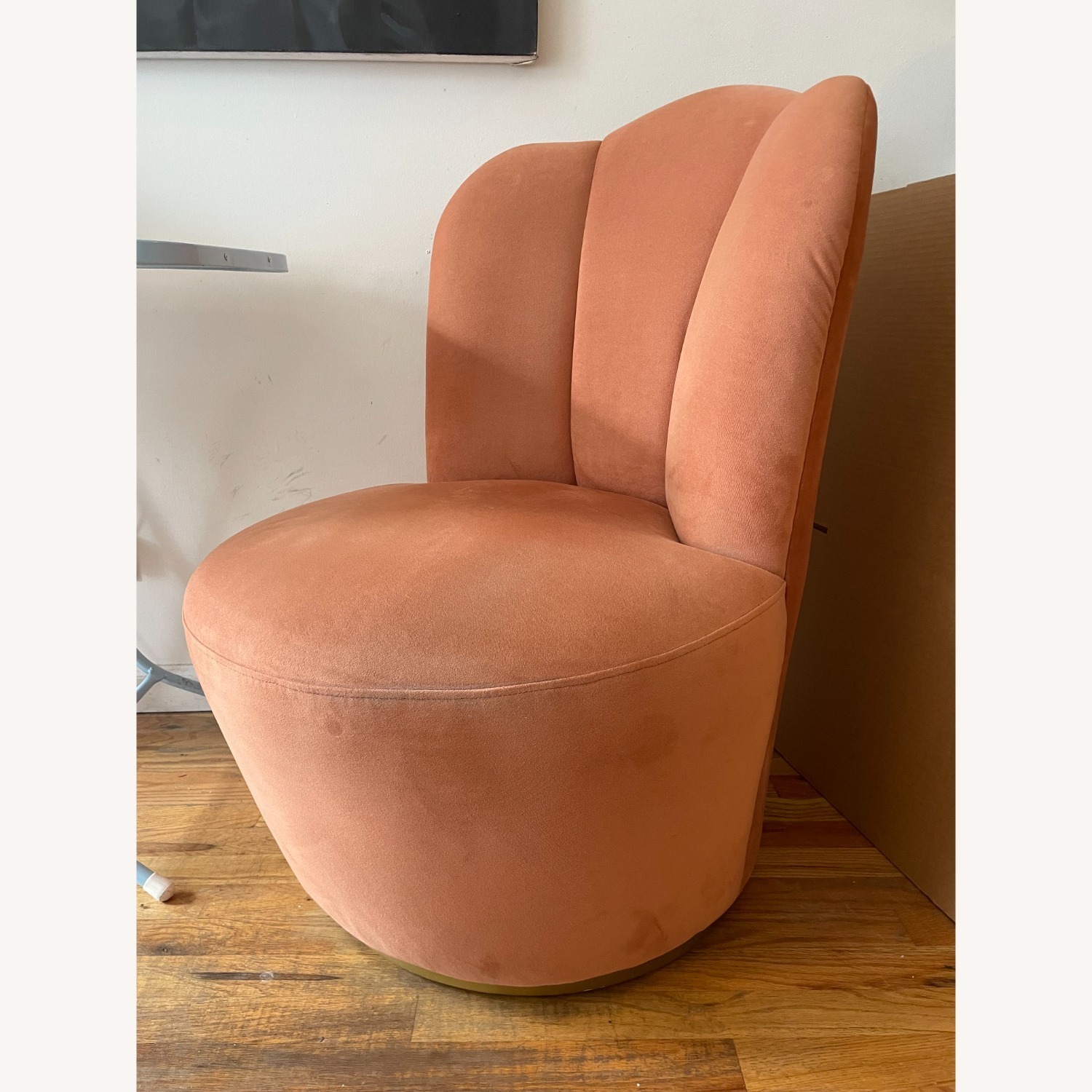 Anthropologie Peach Velvet Swivel Art Deco Chair - image-5