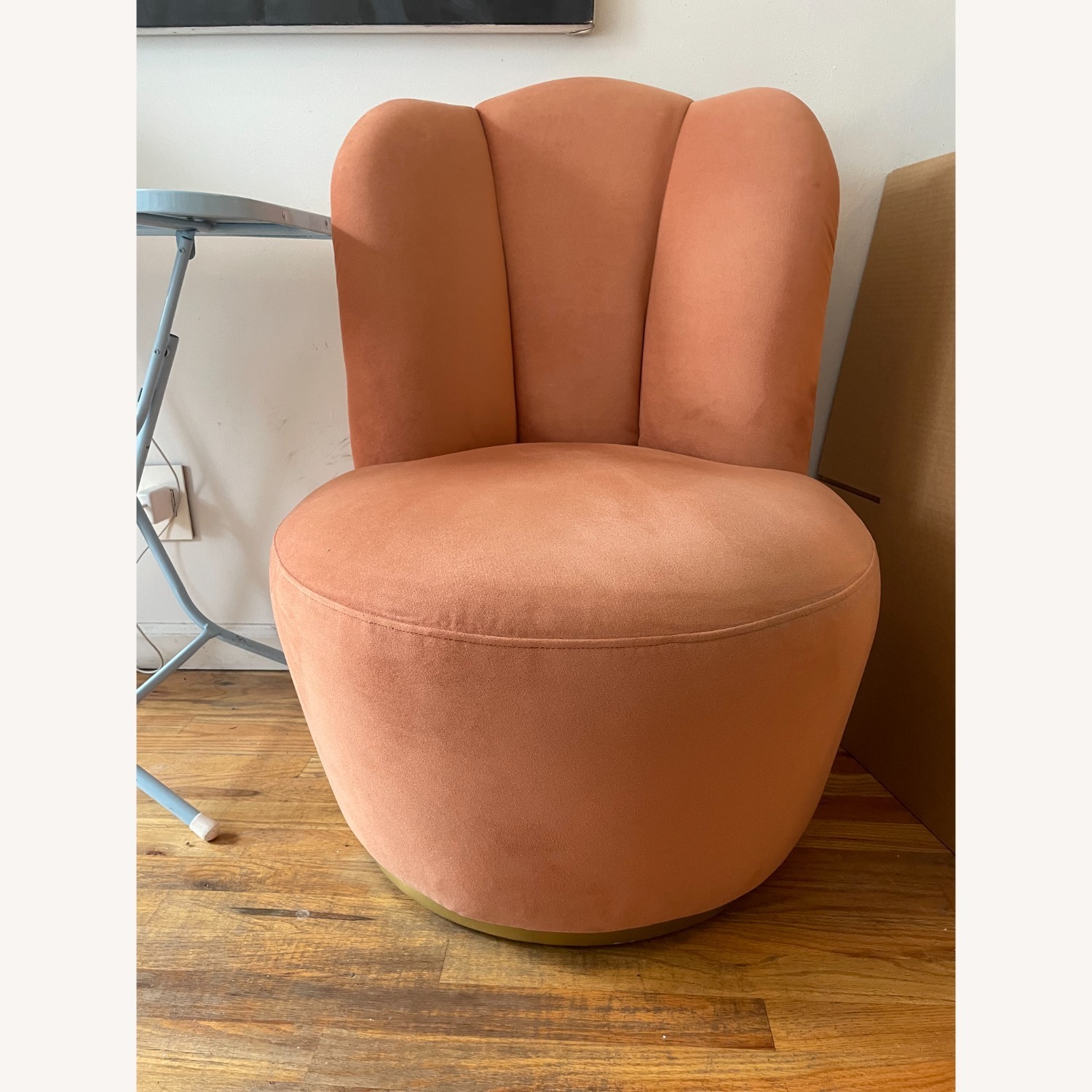 Anthropologie Peach Velvet Swivel Art Deco Chair - image-4