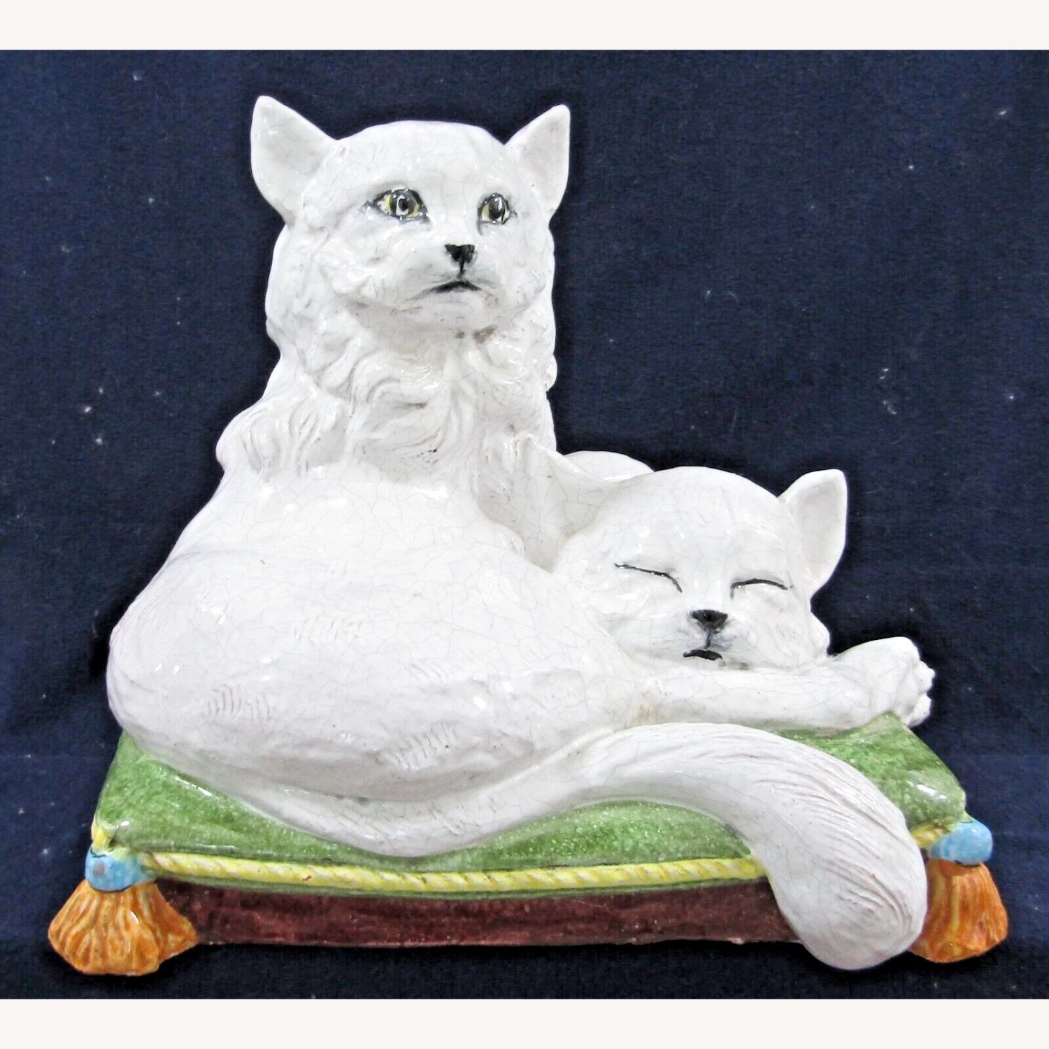 Vintage Sculpture Italian Terra Cotta Two Cats - image-1