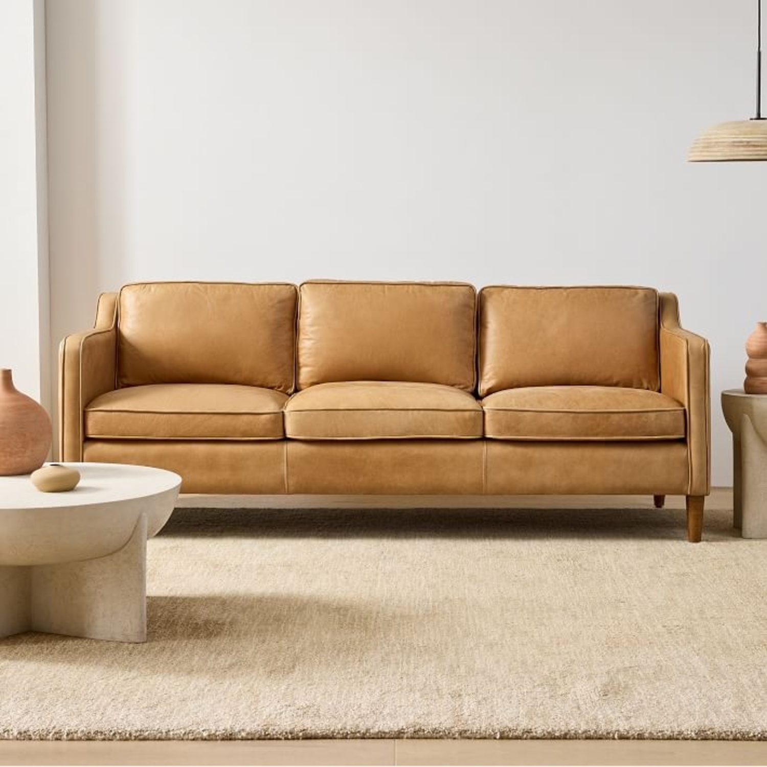West Elm Hamilton Full Leather Couch - image-0