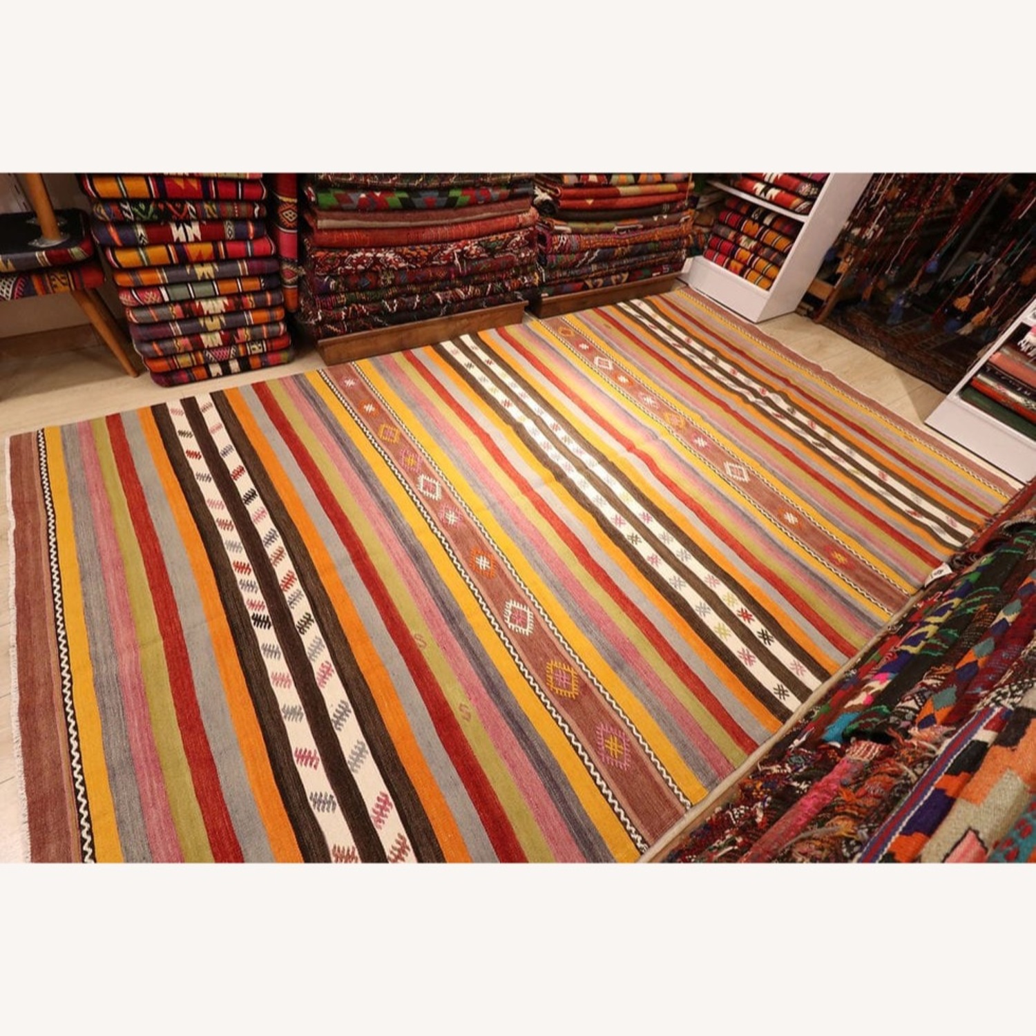 Vintage Turkish Handwoven Striped Mid-Century Rug - image-1