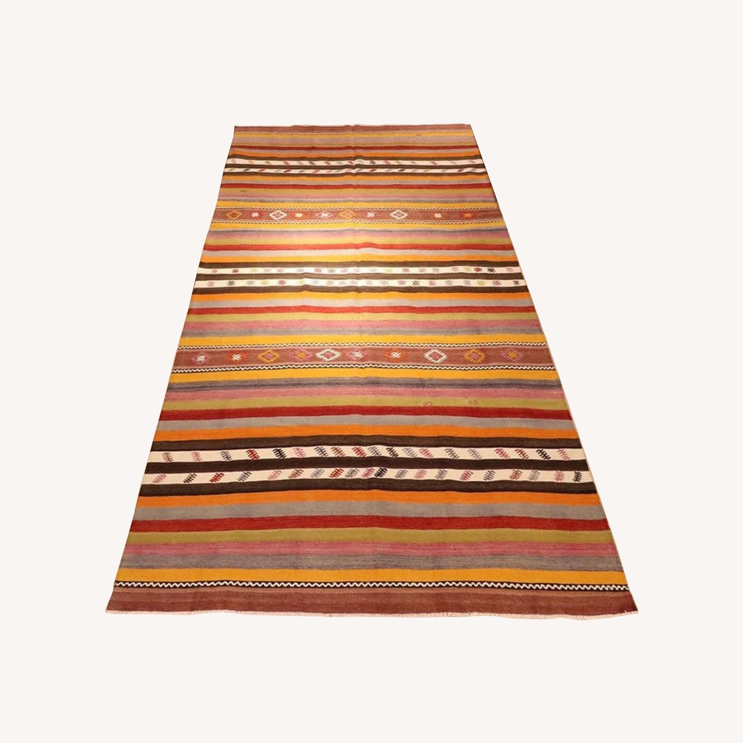Vintage Turkish Handwoven Striped Mid-Century Rug - image-0