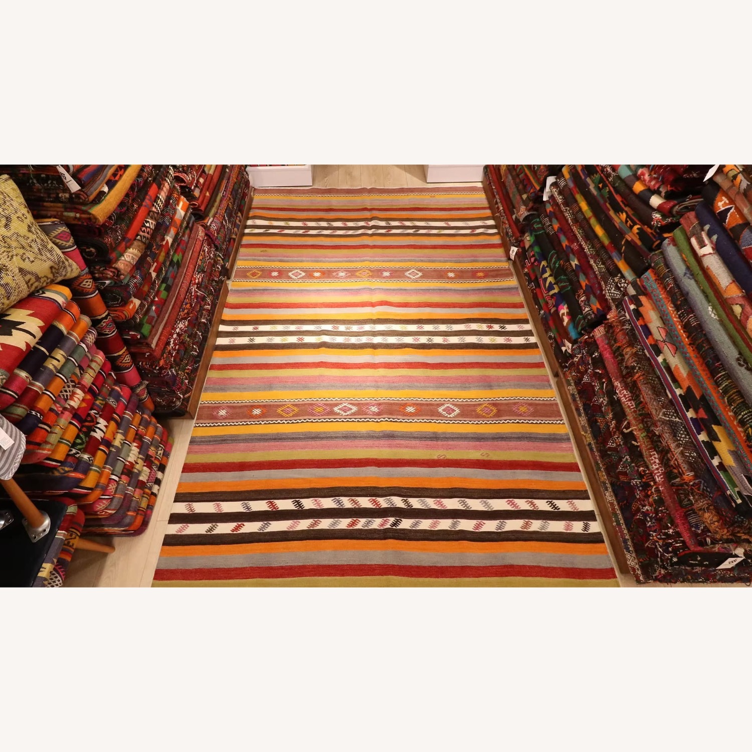 Vintage Turkish Handwoven Striped Mid-Century Rug - image-3
