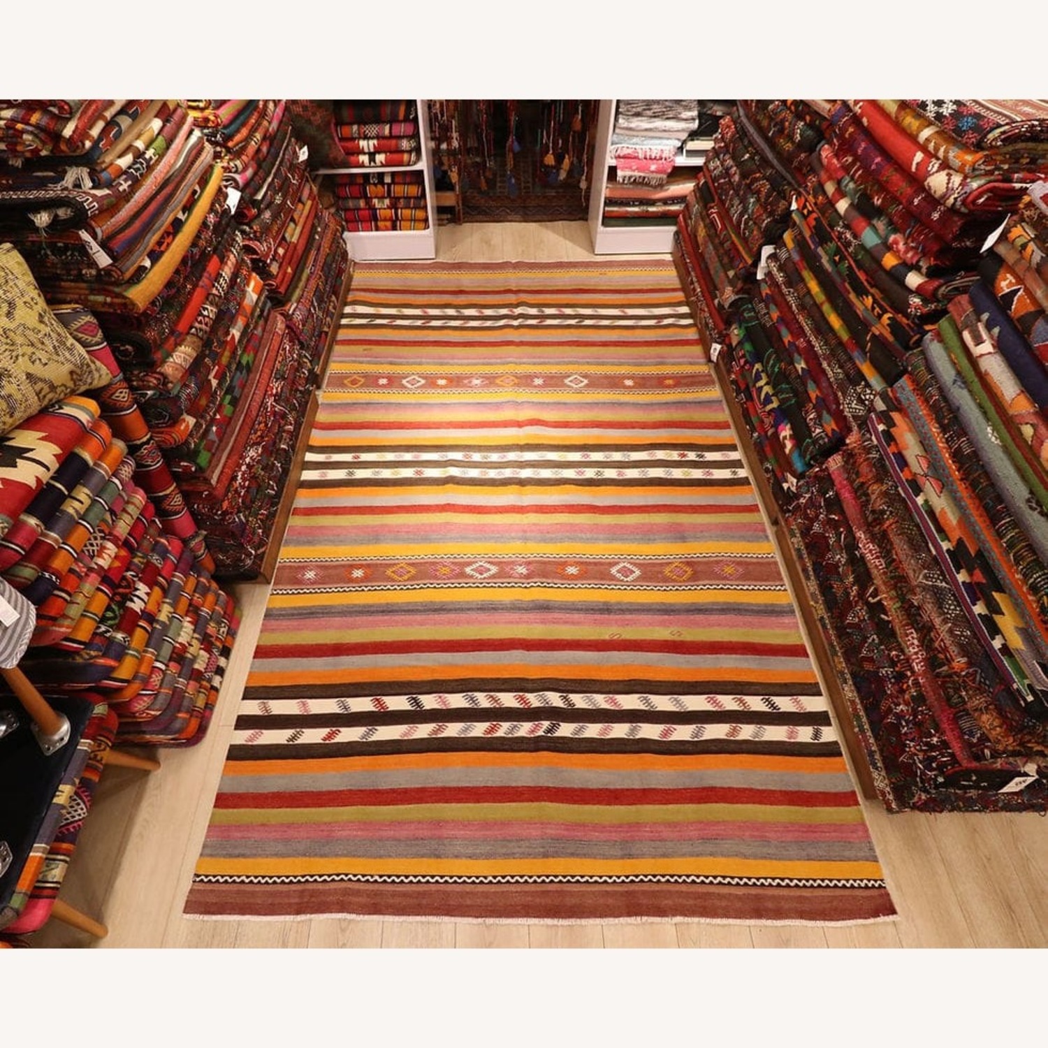 Vintage Turkish Handwoven Striped Mid-Century Rug - image-4