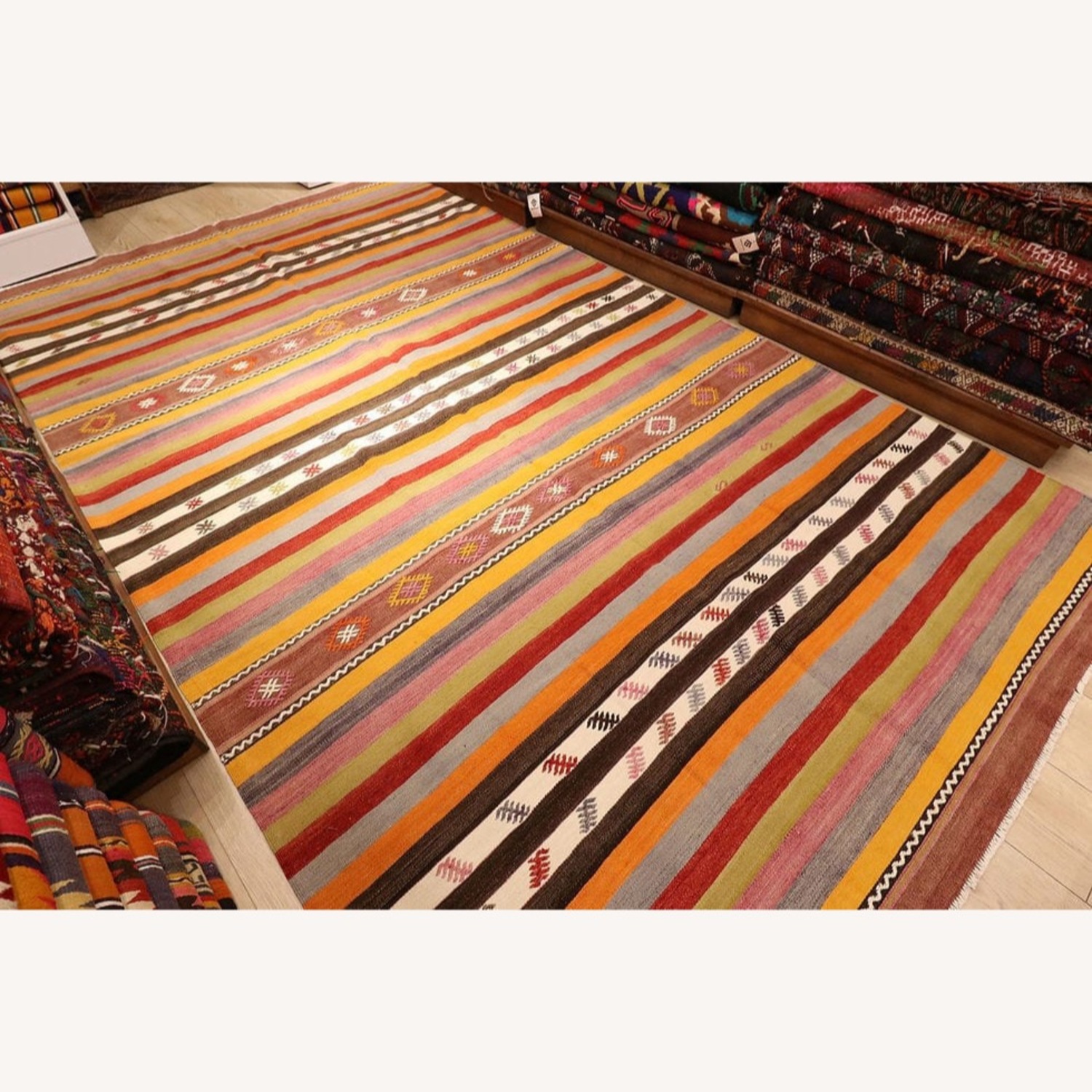 Vintage Turkish Handwoven Striped Mid-Century Rug - image-2