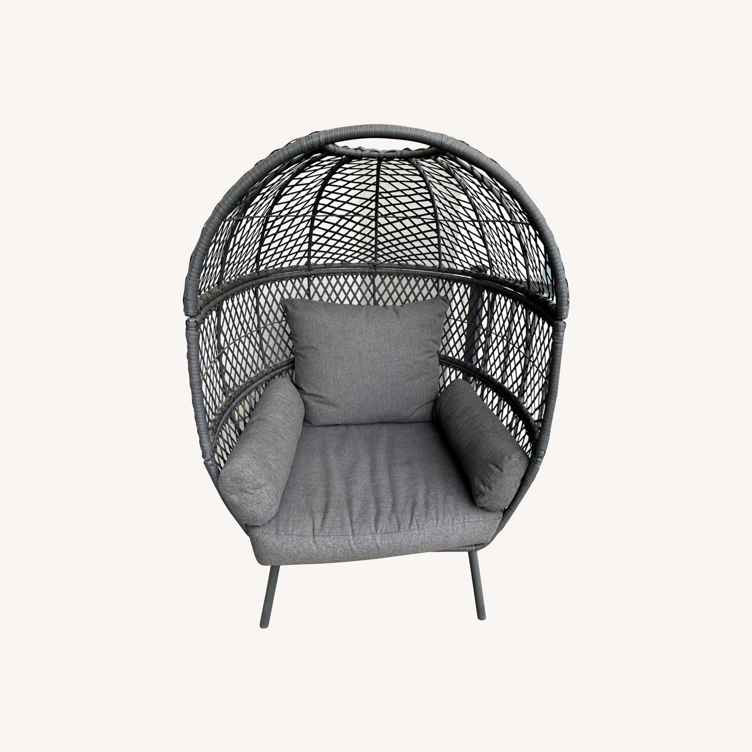 Steel Outdoor Wicker Egg Chair, Gray - image-0
