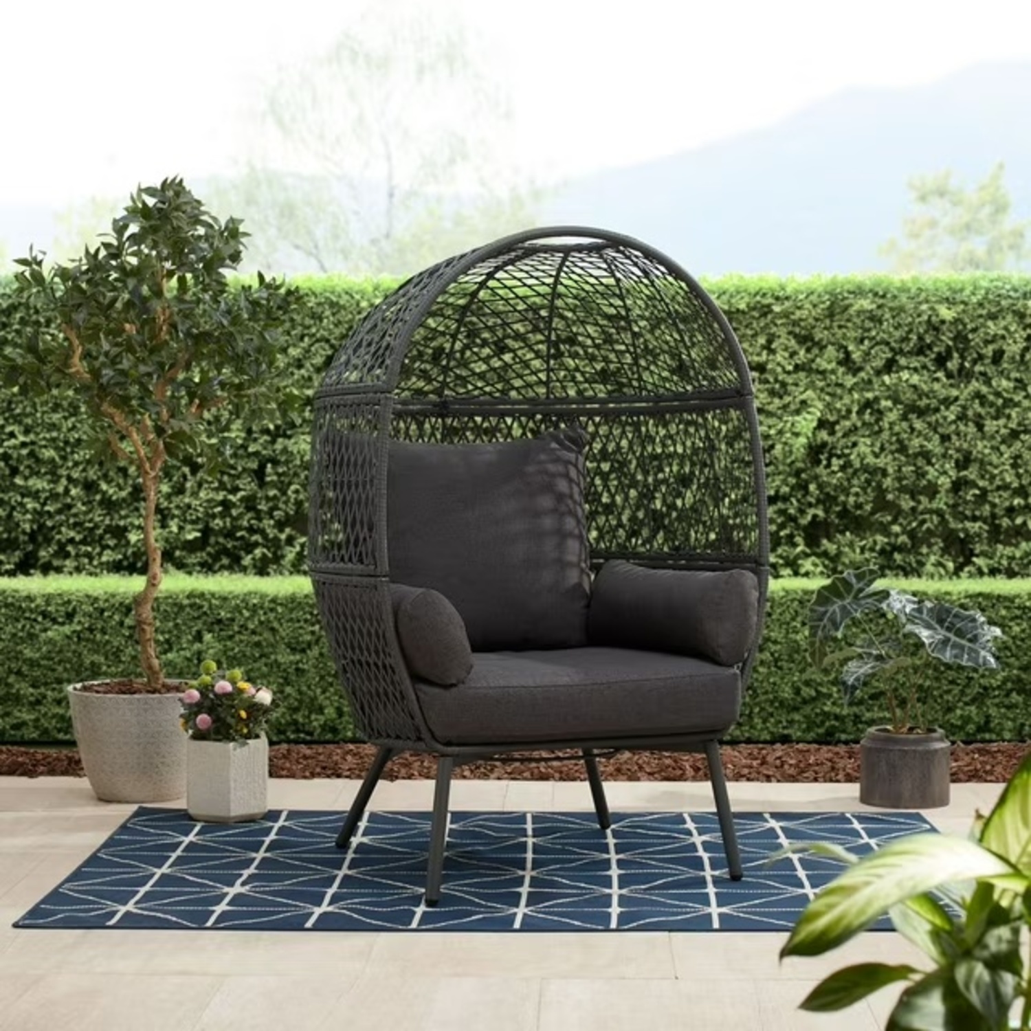 Steel Outdoor Wicker Egg Chair, Gray - image-4