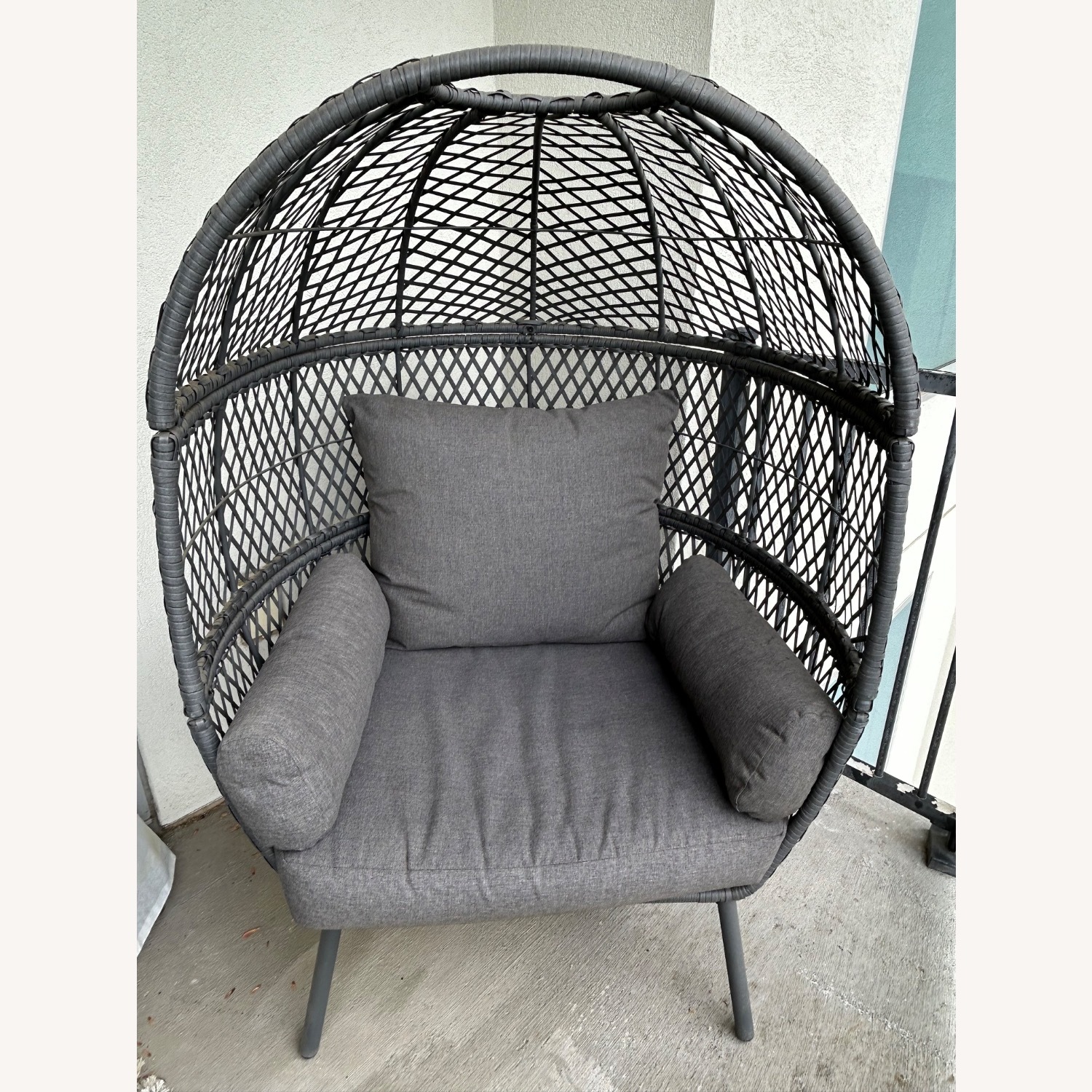 Steel Outdoor Wicker Egg Chair, Gray - image-1