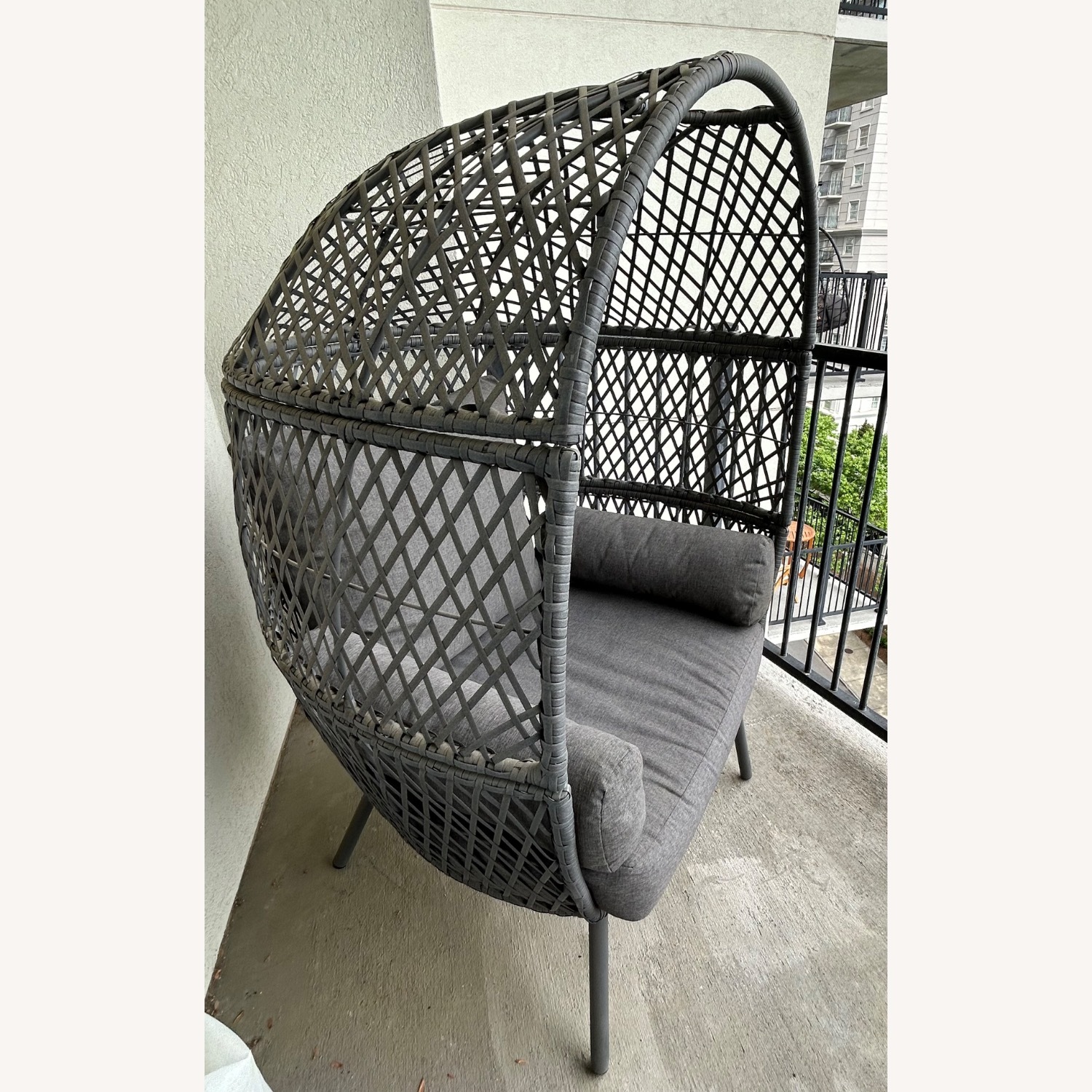 Steel Outdoor Wicker Egg Chair, Gray - image-3