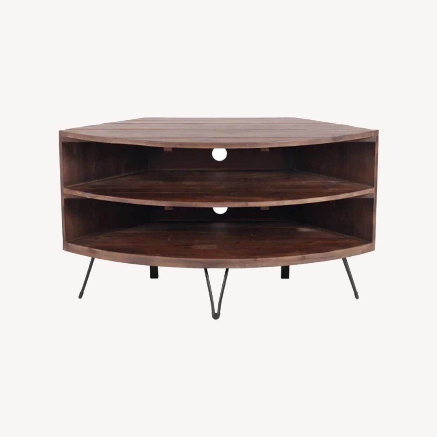 Fan Shape Wood Corner Media Table - image-0