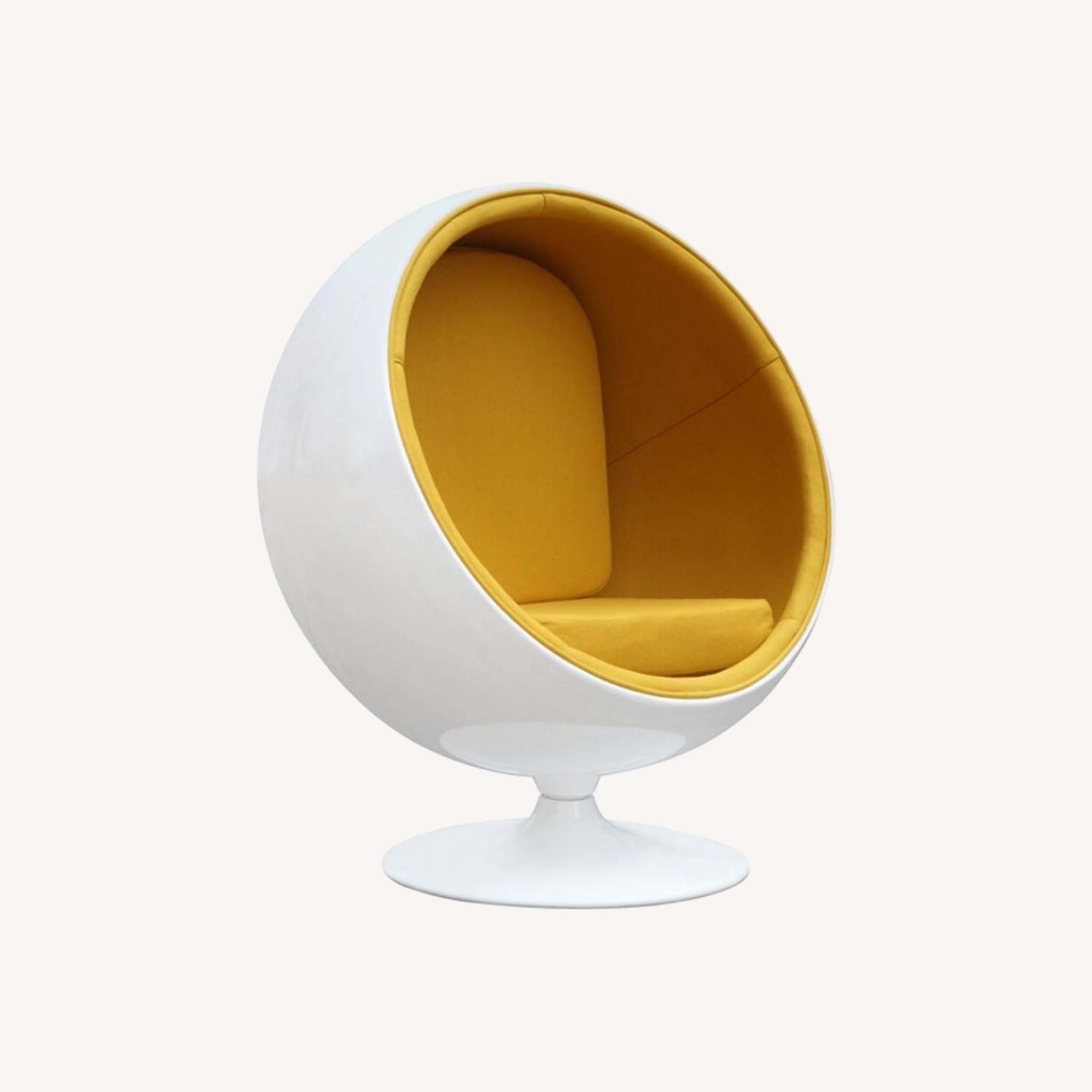 ModShop Yellow Felt Interior White Lacquer Mod Ball Chair - image-0