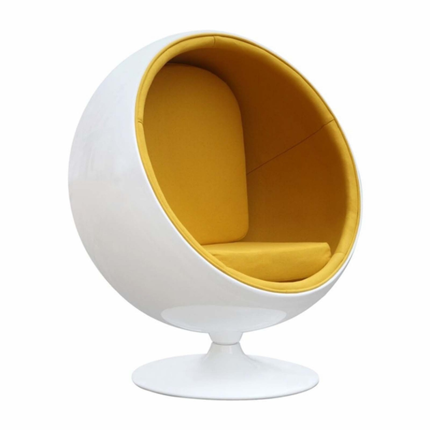 ModShop Yellow Felt Interior White Lacquer Mod Ball Chair - image-6