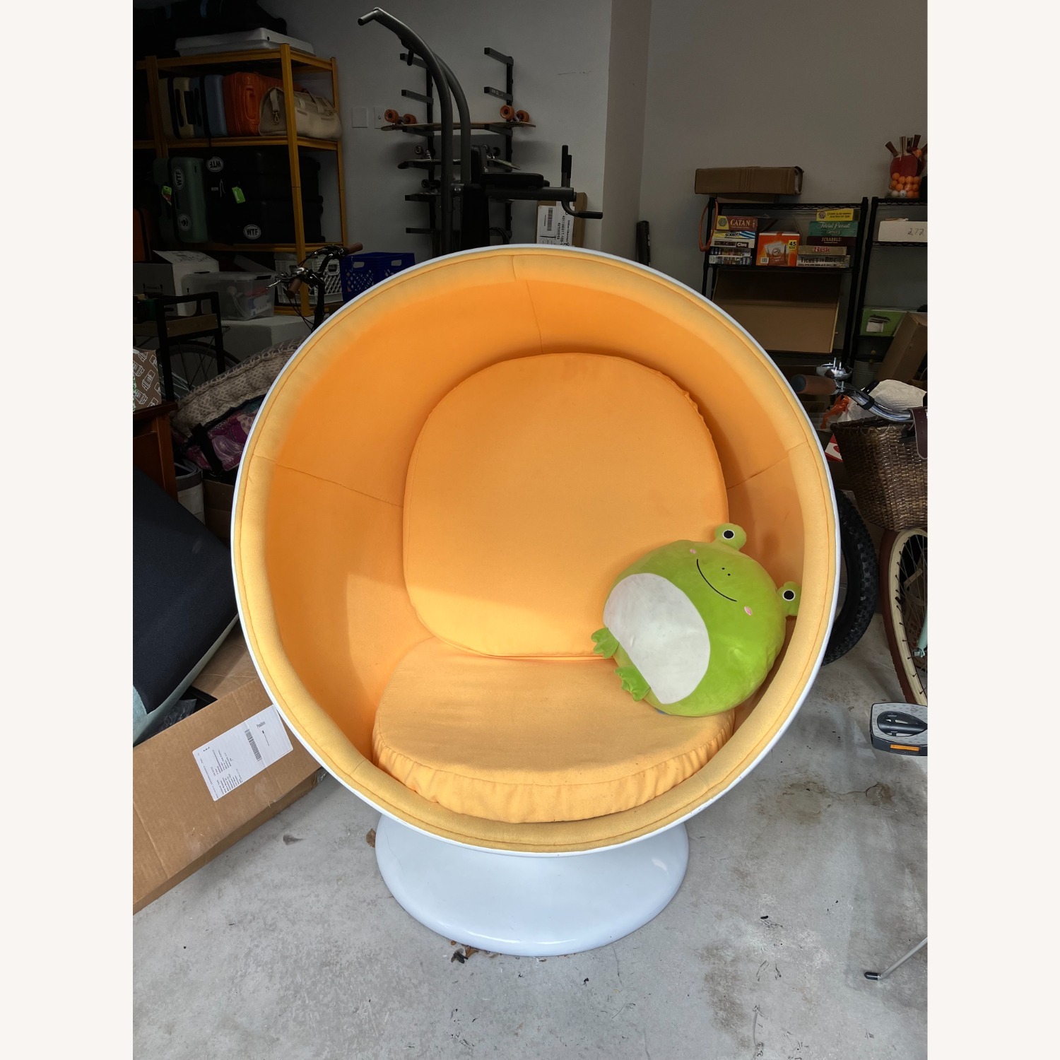 ModShop Yellow Felt Interior White Lacquer Mod Ball Chair - image-2