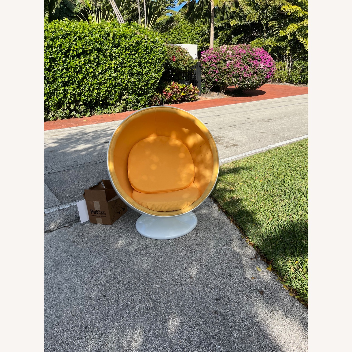 ModShop Yellow Felt Interior White Lacquer Mod Ball Chair - image-1