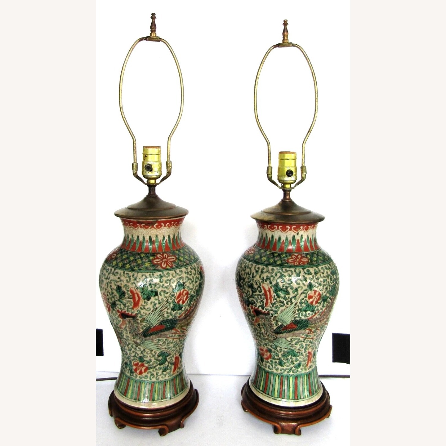 Chinese Ming Dynasty Famille Verte Phoenix Lamps - image-1