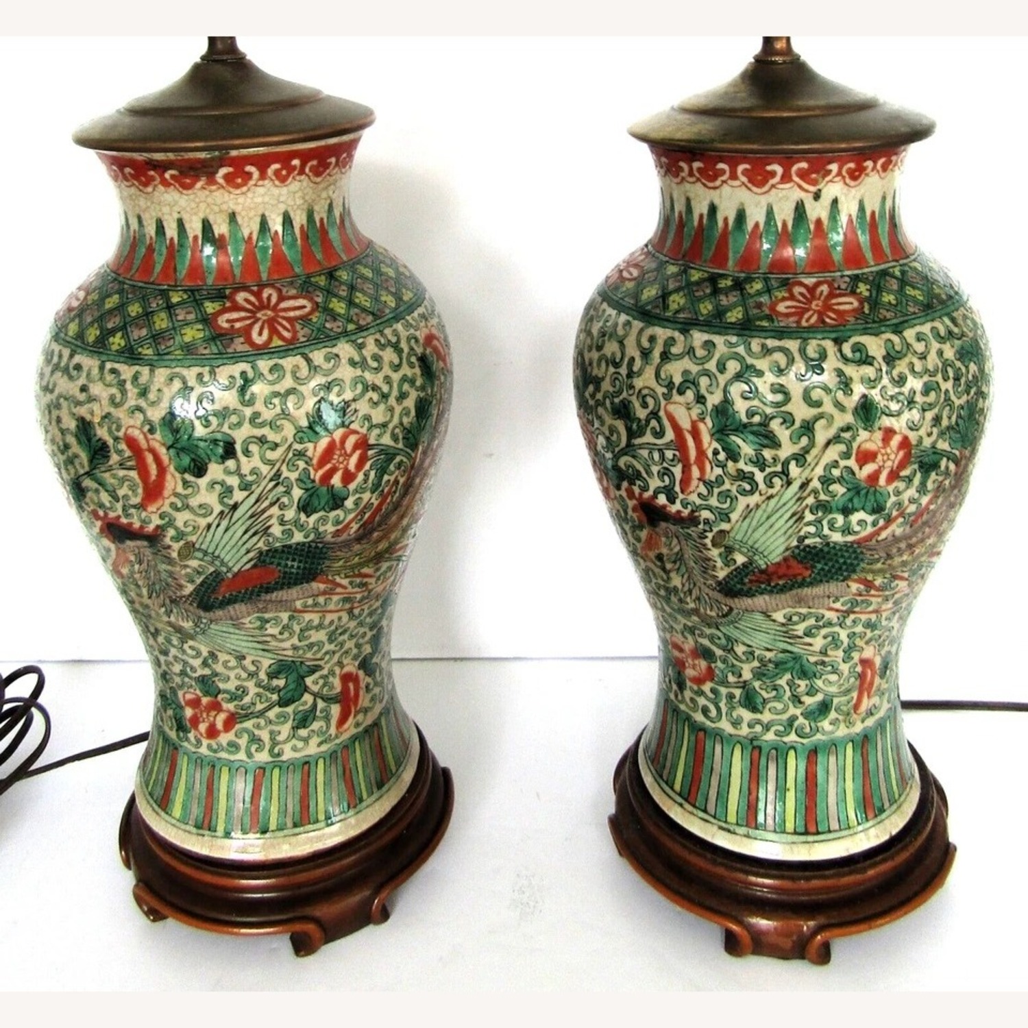 Chinese Ming Dynasty Famille Verte Phoenix Lamps - image-2