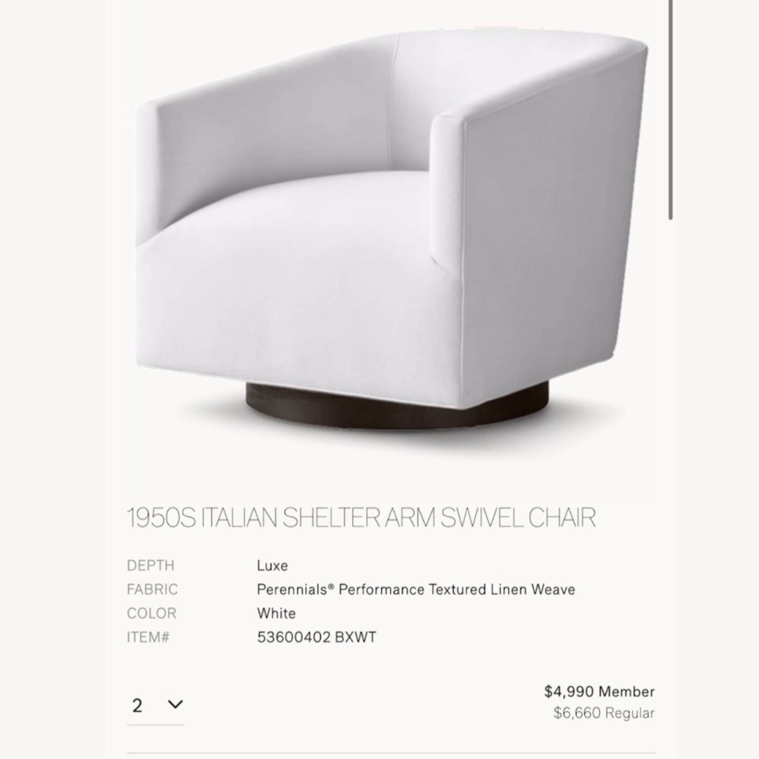 Restoration Hardware 1950s Italian Shelter Arm Swivel Chair - image-1