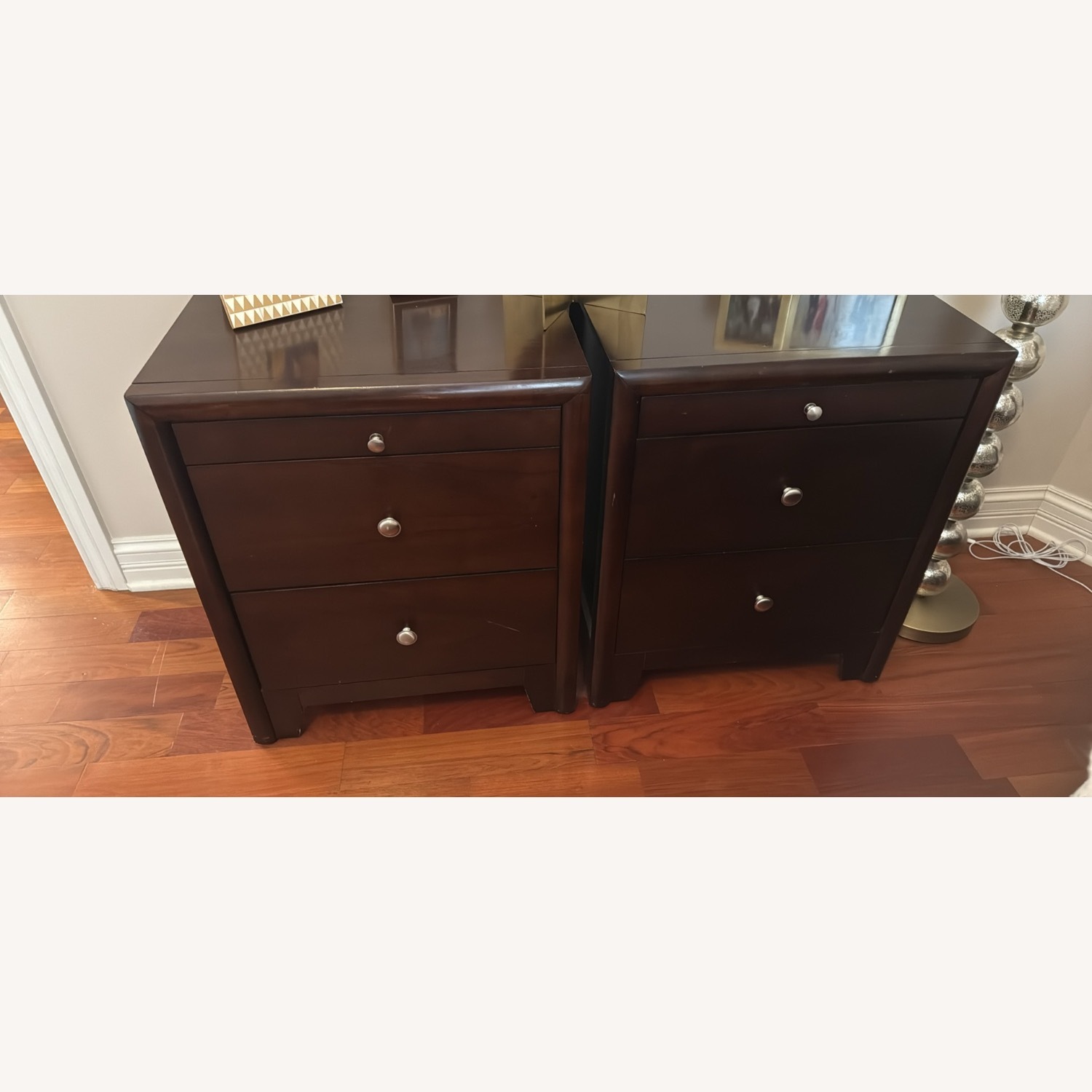 Dark Wood 2-Drawer Bedside Nightstand - image-1