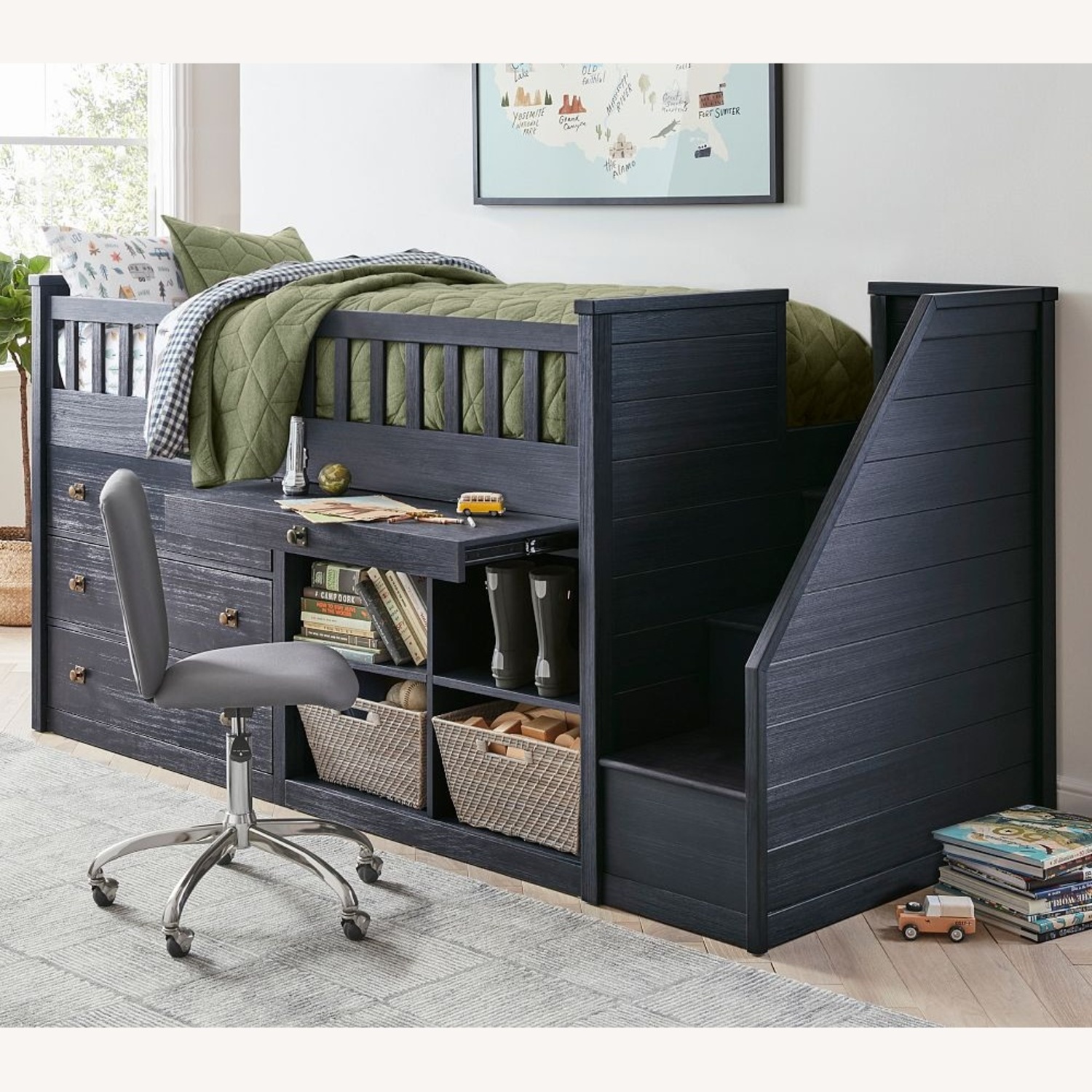 Pottery Barn Step Up Captain's Bed Navy Blue - image-5