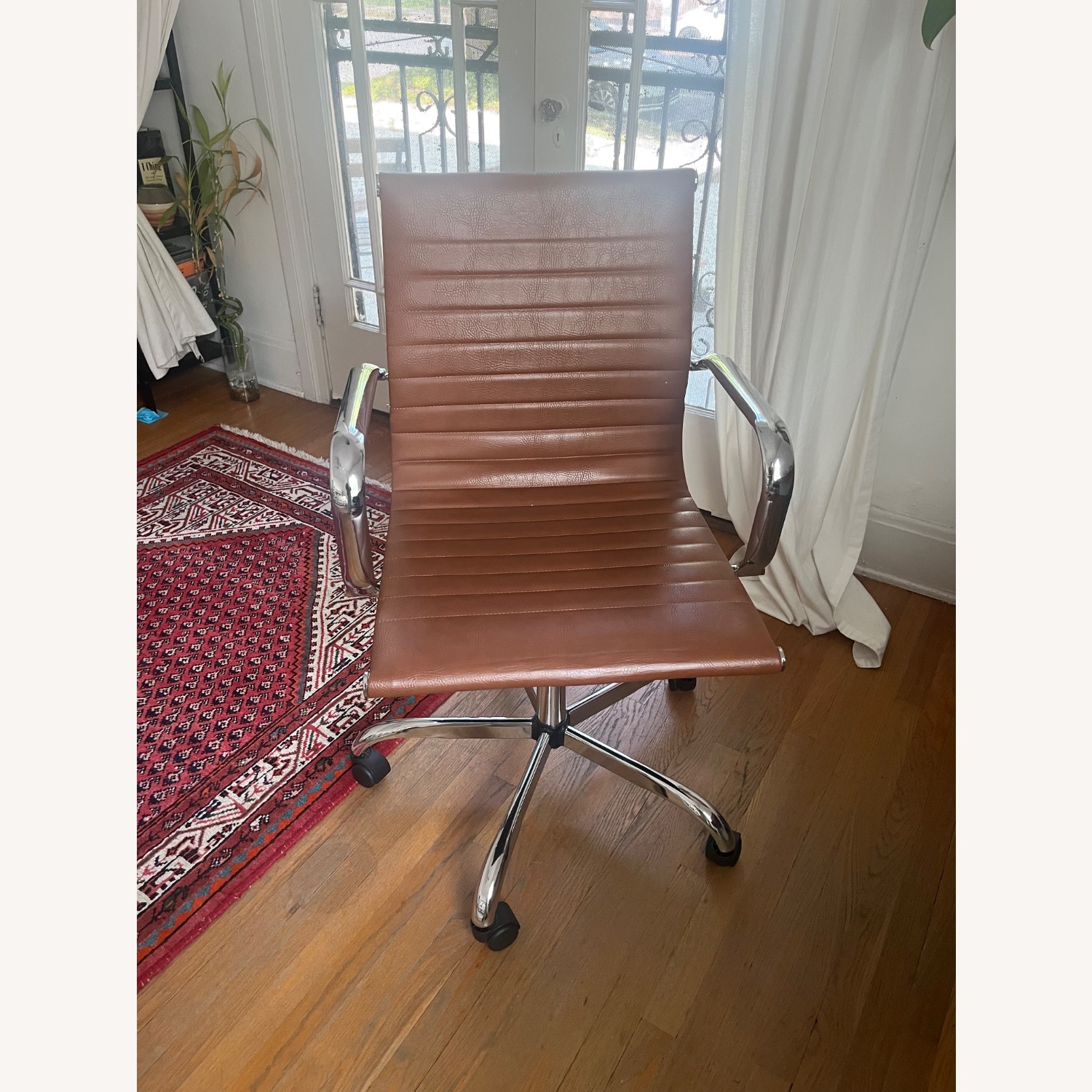 Sleek Modern Office Chair, Ribbed Light Brown - image-1