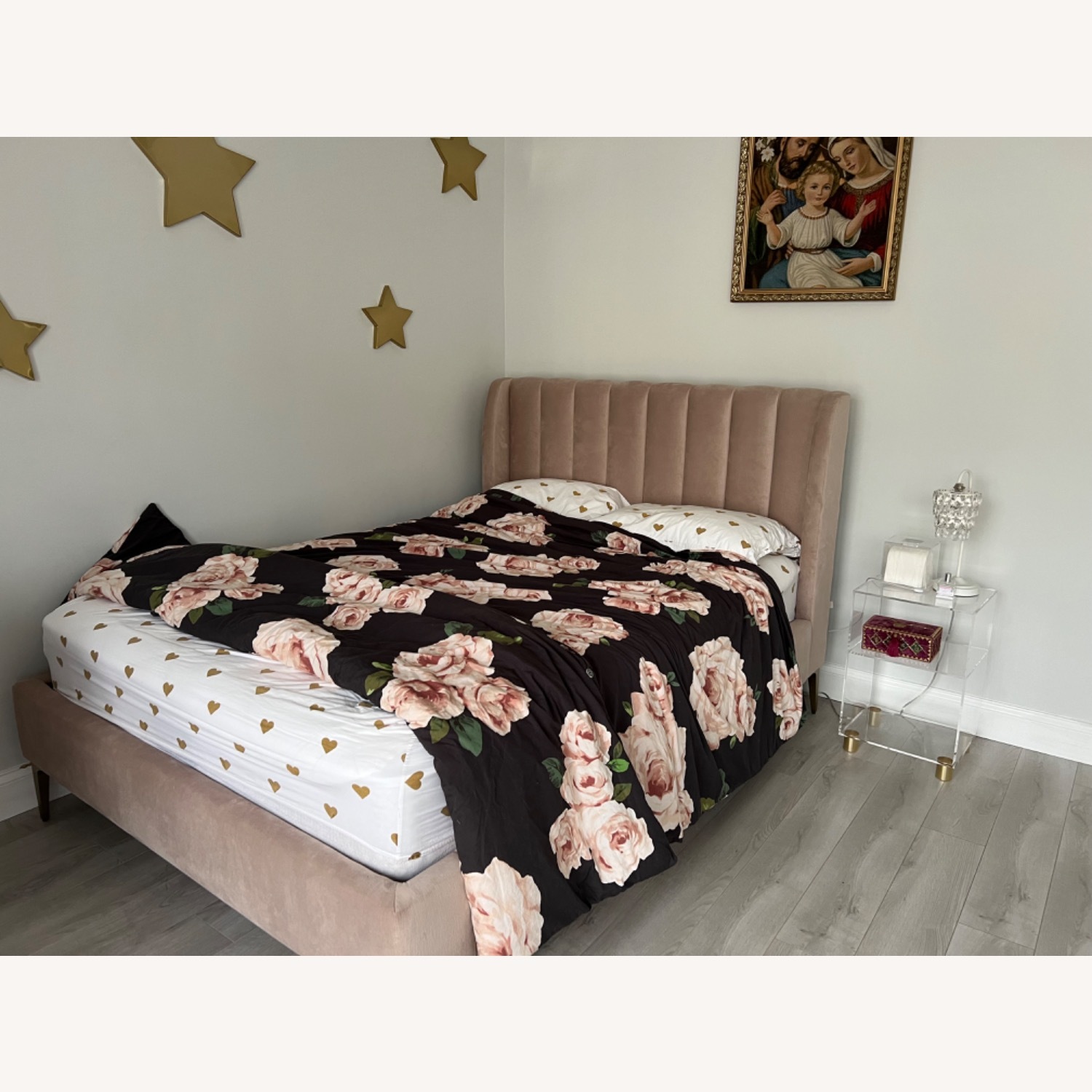 Pottery Barn Teen Velvet Dusty Blush Bed - image-1