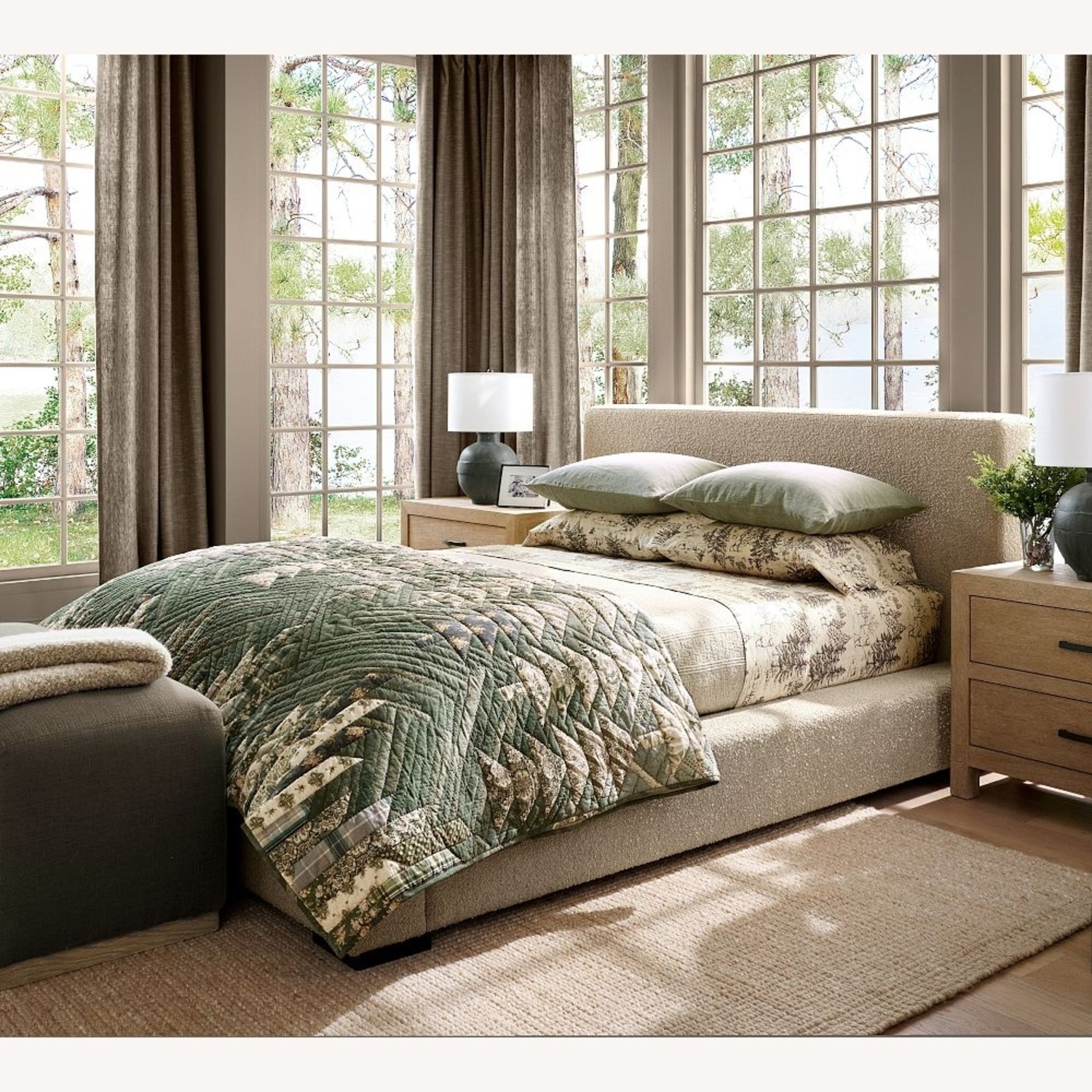 Pottery Barn Carmel Low Upholstered Bed Oatmeal - image-6