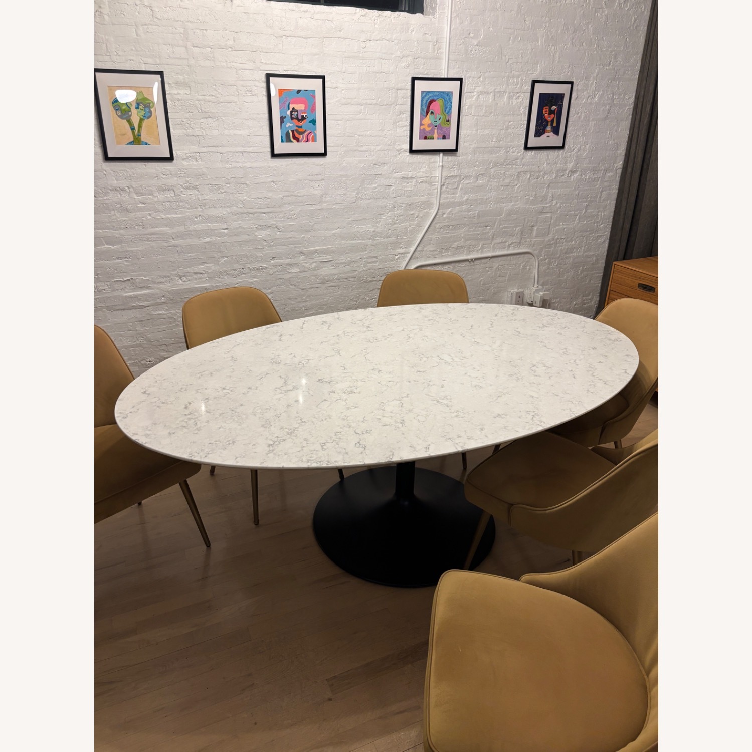 CB2 Oval Marble Table with Graphite Base - image-0