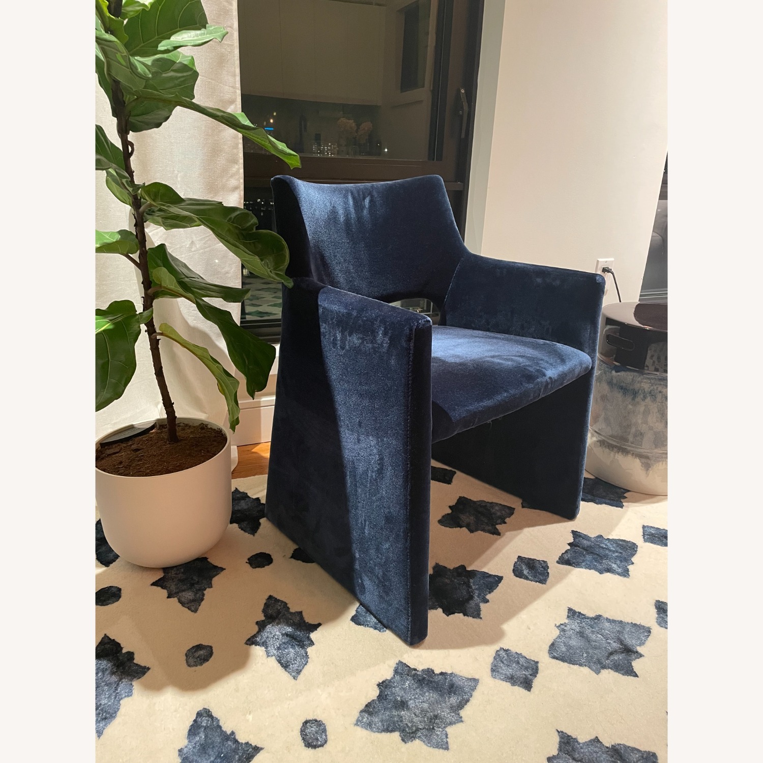 CB2 Mohair Navy Dining Armchair - image-1