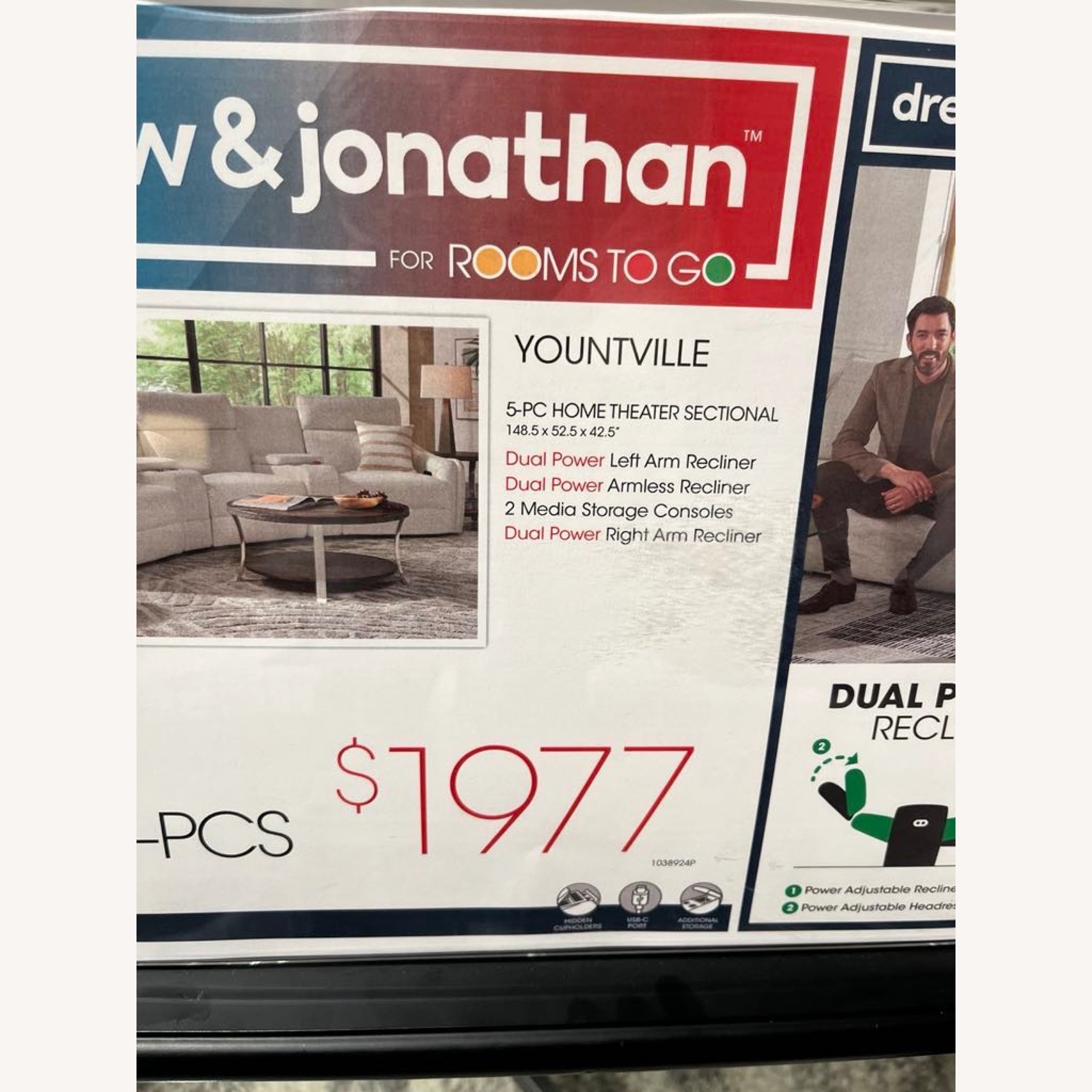 Rooms To Go Power Reclining White Sectional Sofa Couch - image-6