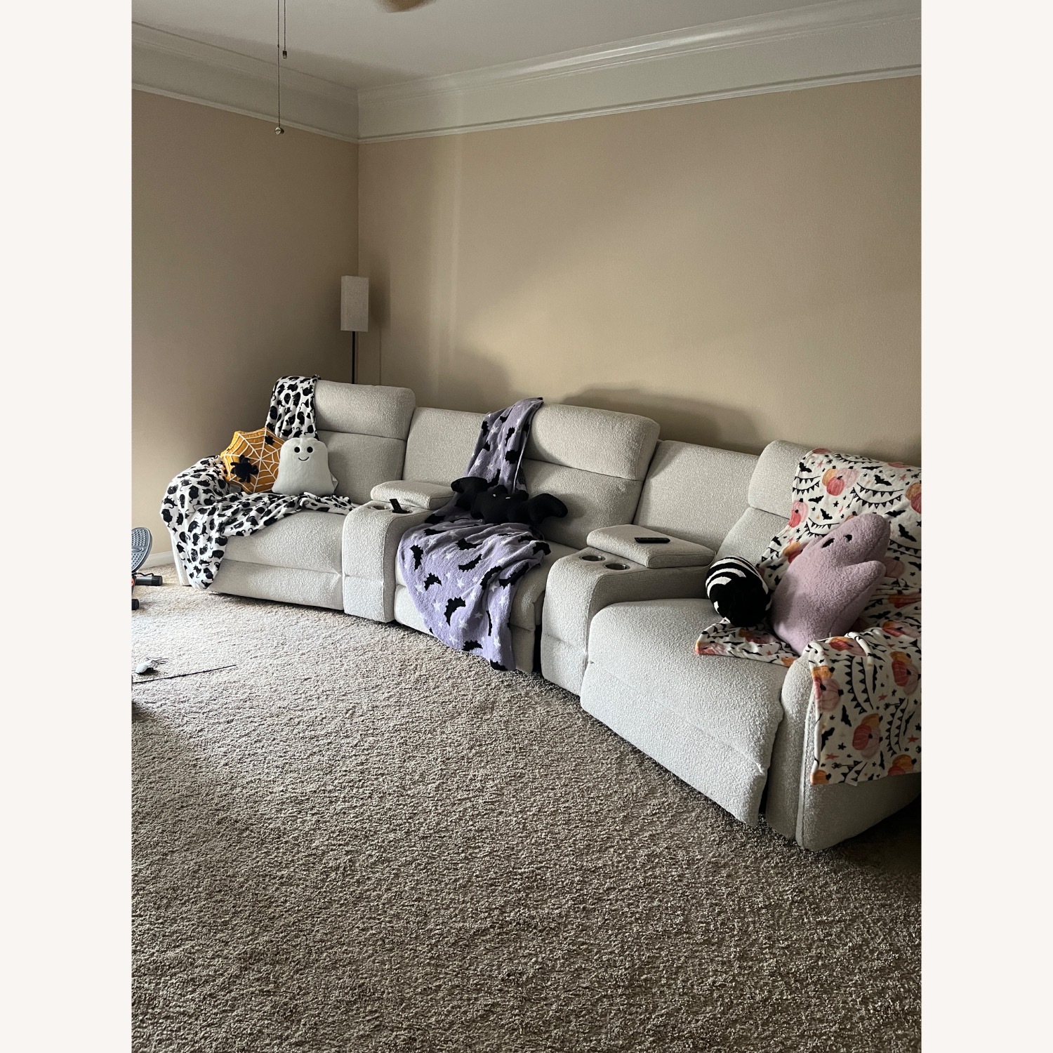 Rooms To Go Power Reclining White Sectional Sofa Couch - image-2