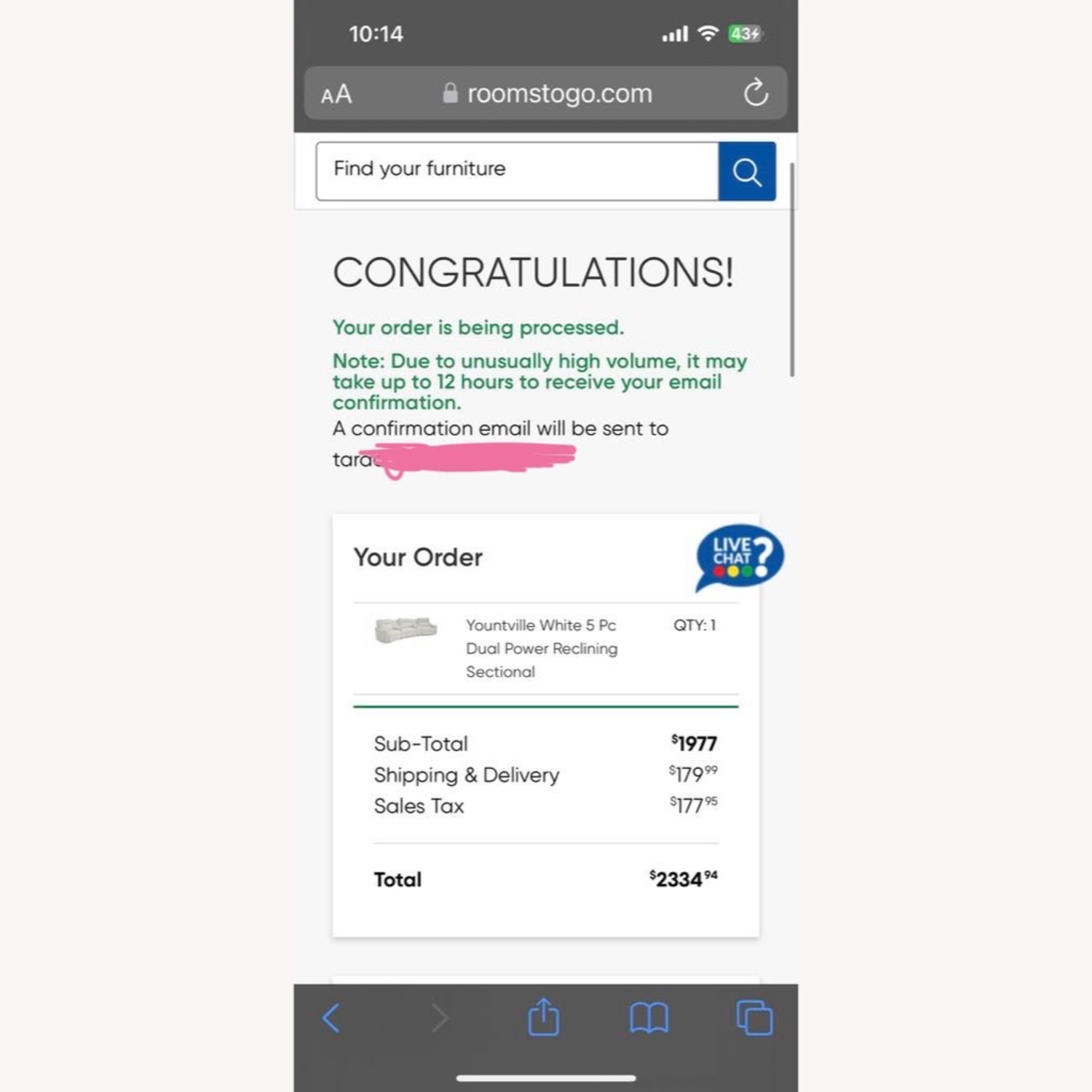 Rooms To Go Power Reclining White Sectional Sofa Couch - image-5