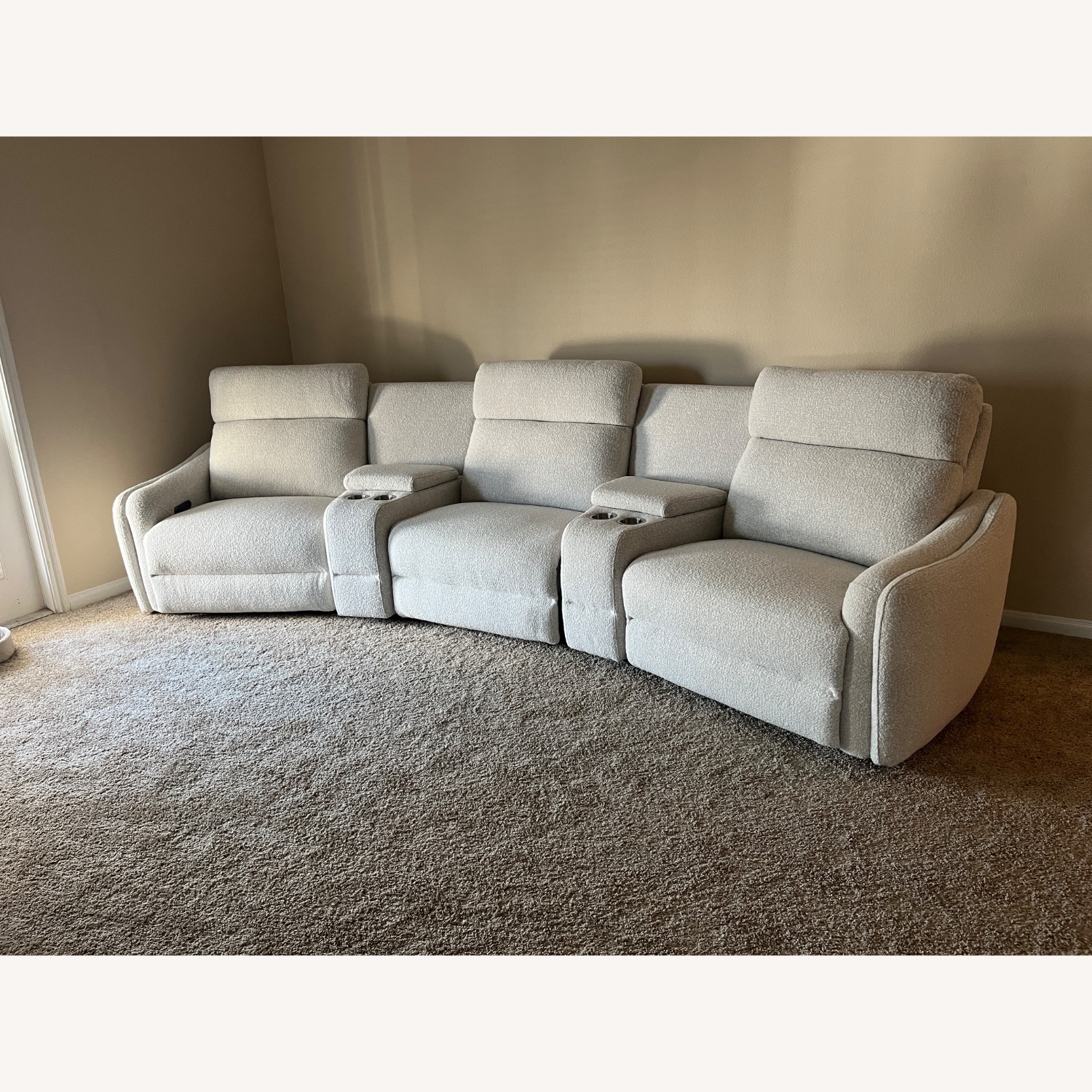 Rooms To Go Power Reclining White Sectional Sofa Couch - image-1
