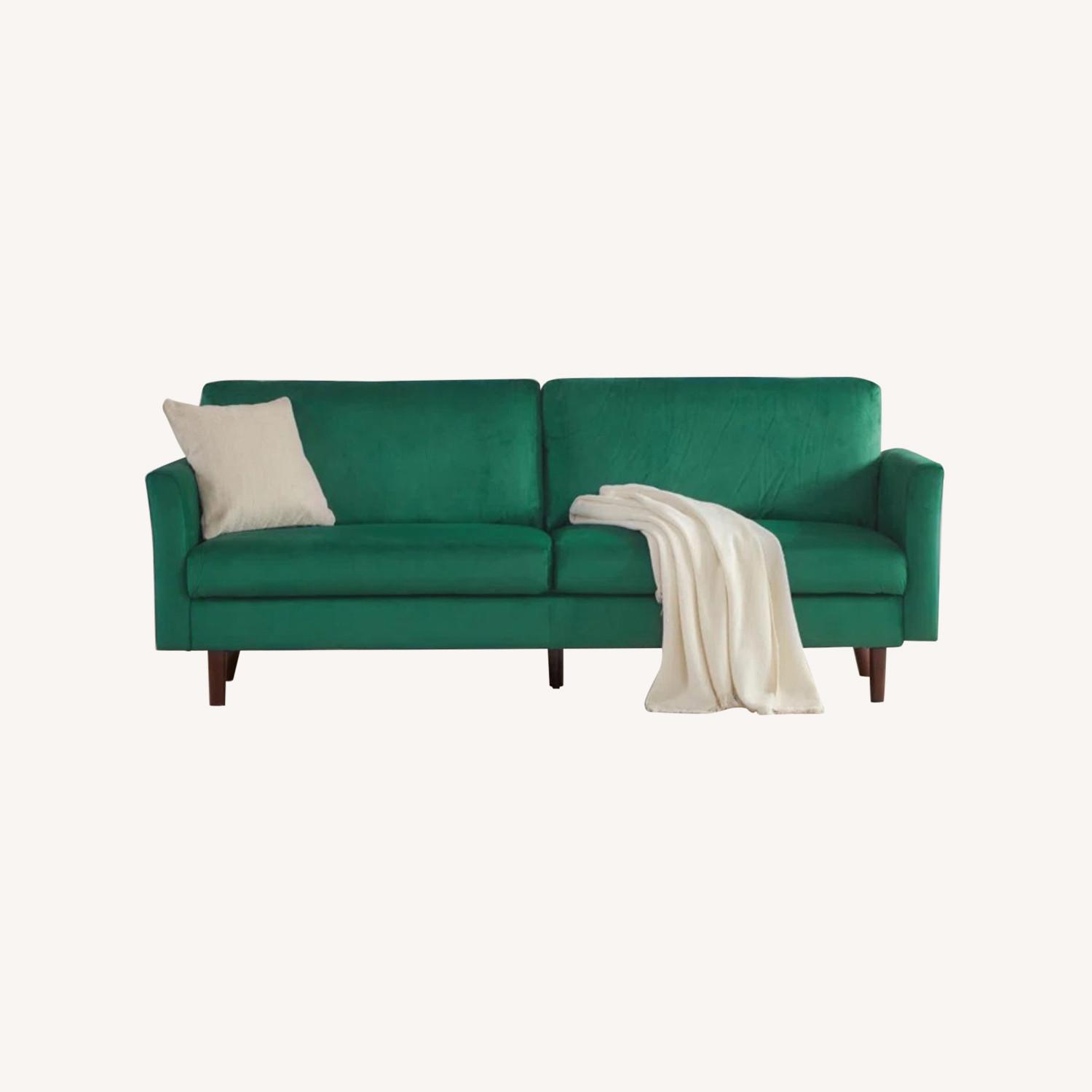 Modern Velvet Loveseat Sofa Couch Green - image-0
