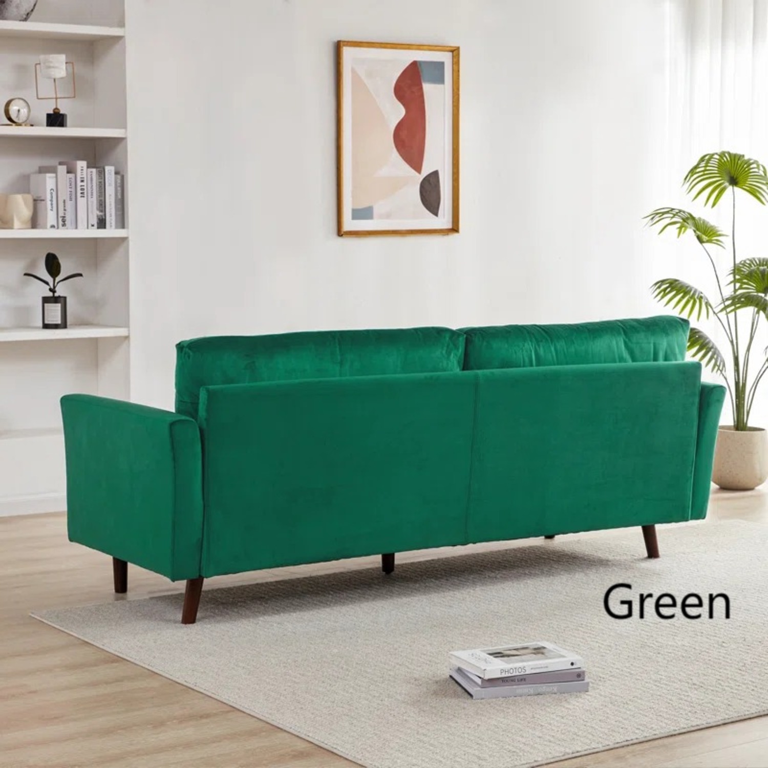 Modern Velvet Loveseat Sofa Couch Green - image-5