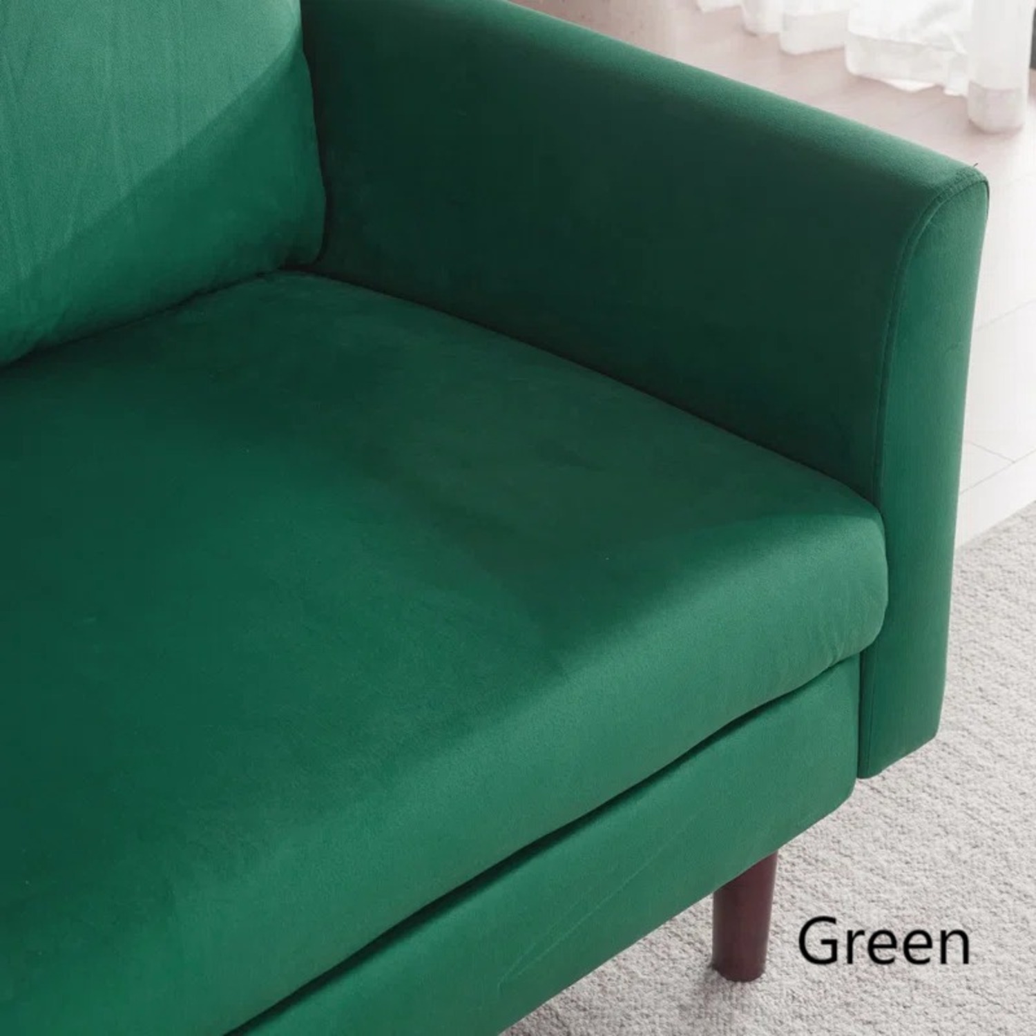 Modern Velvet Loveseat Sofa Couch Green - image-4