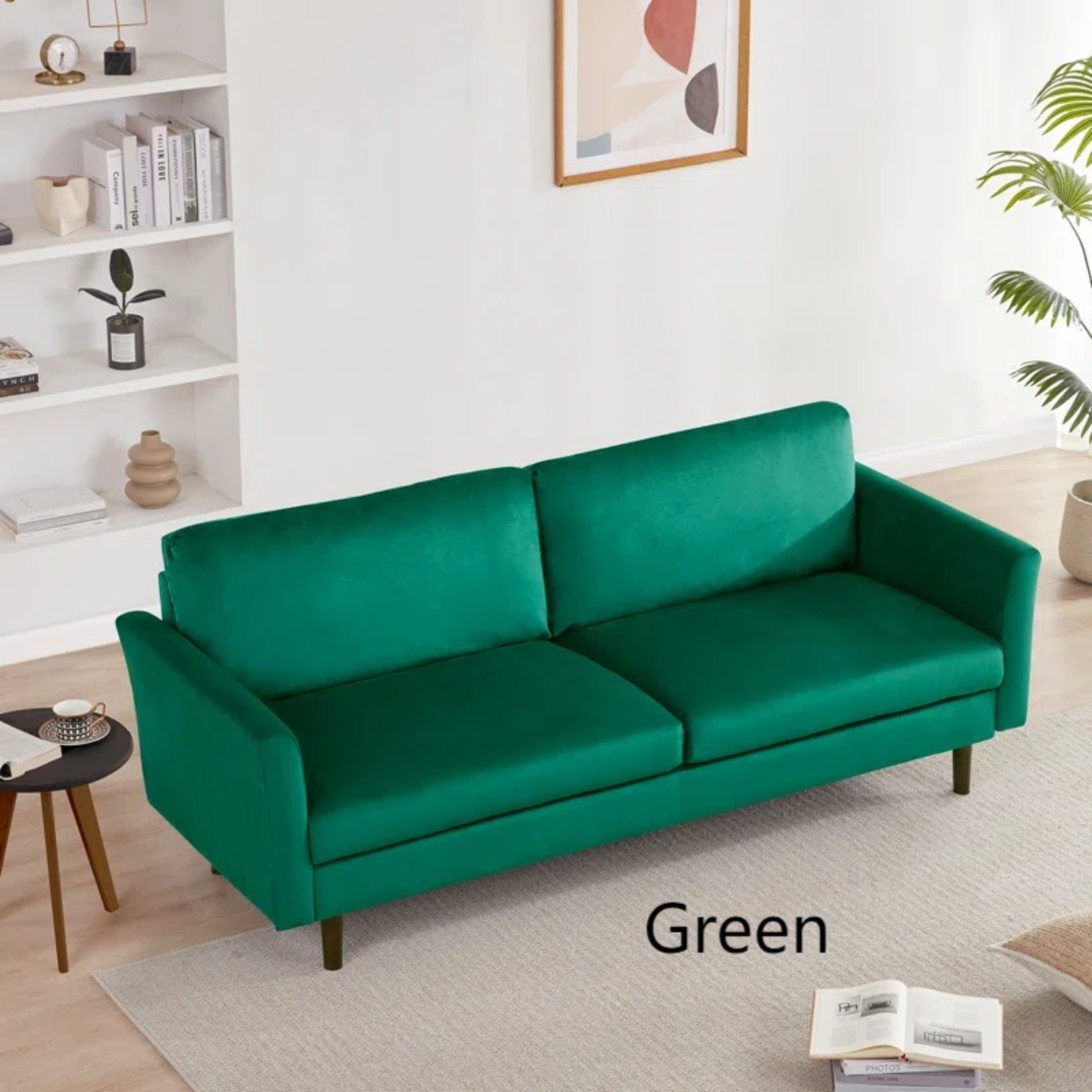 Modern Velvet Loveseat Sofa Couch Green - image-2