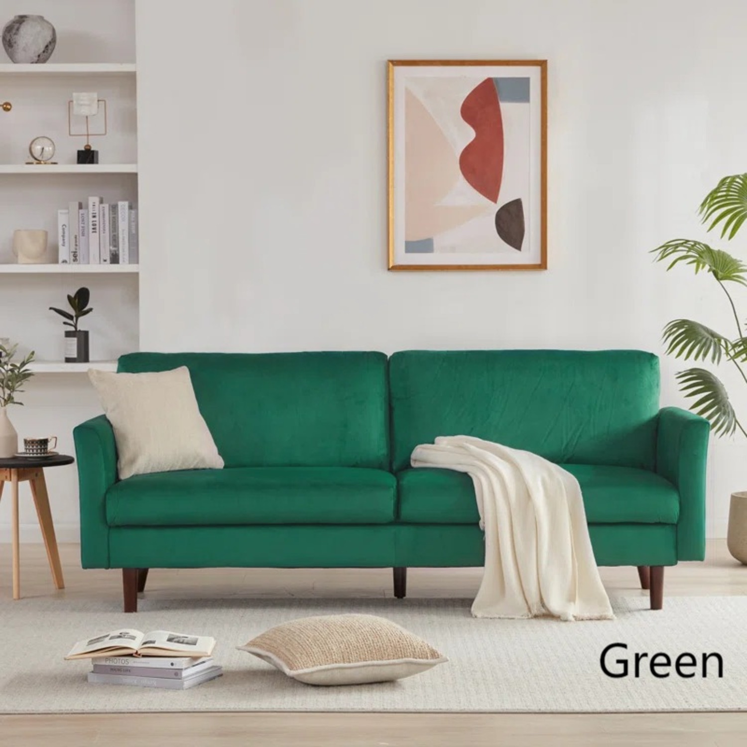 Modern Velvet Loveseat Sofa Couch Green - image-1