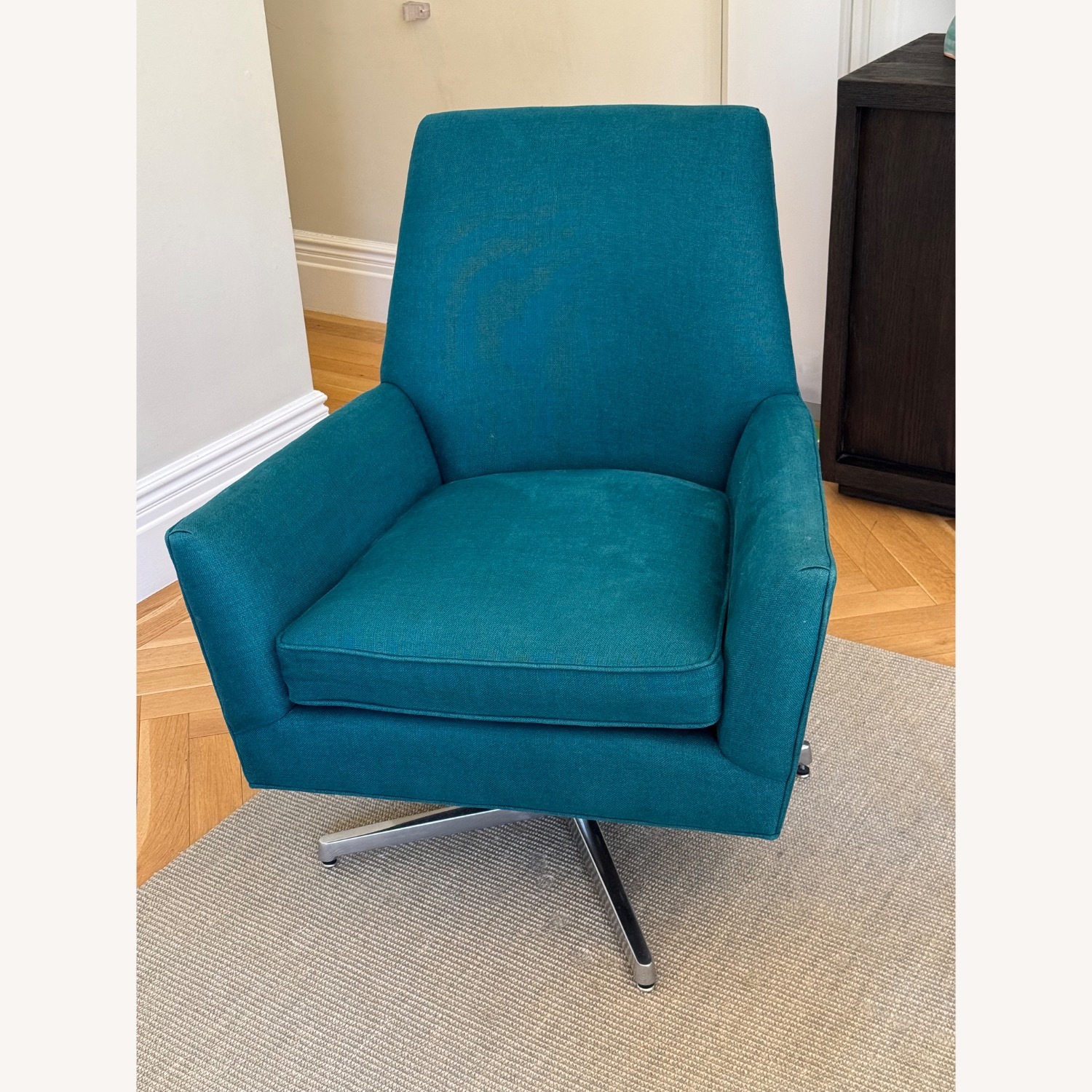 Pair of ABC Carpet & Home Swivel Chairs in Dark Teal Green - image-1
