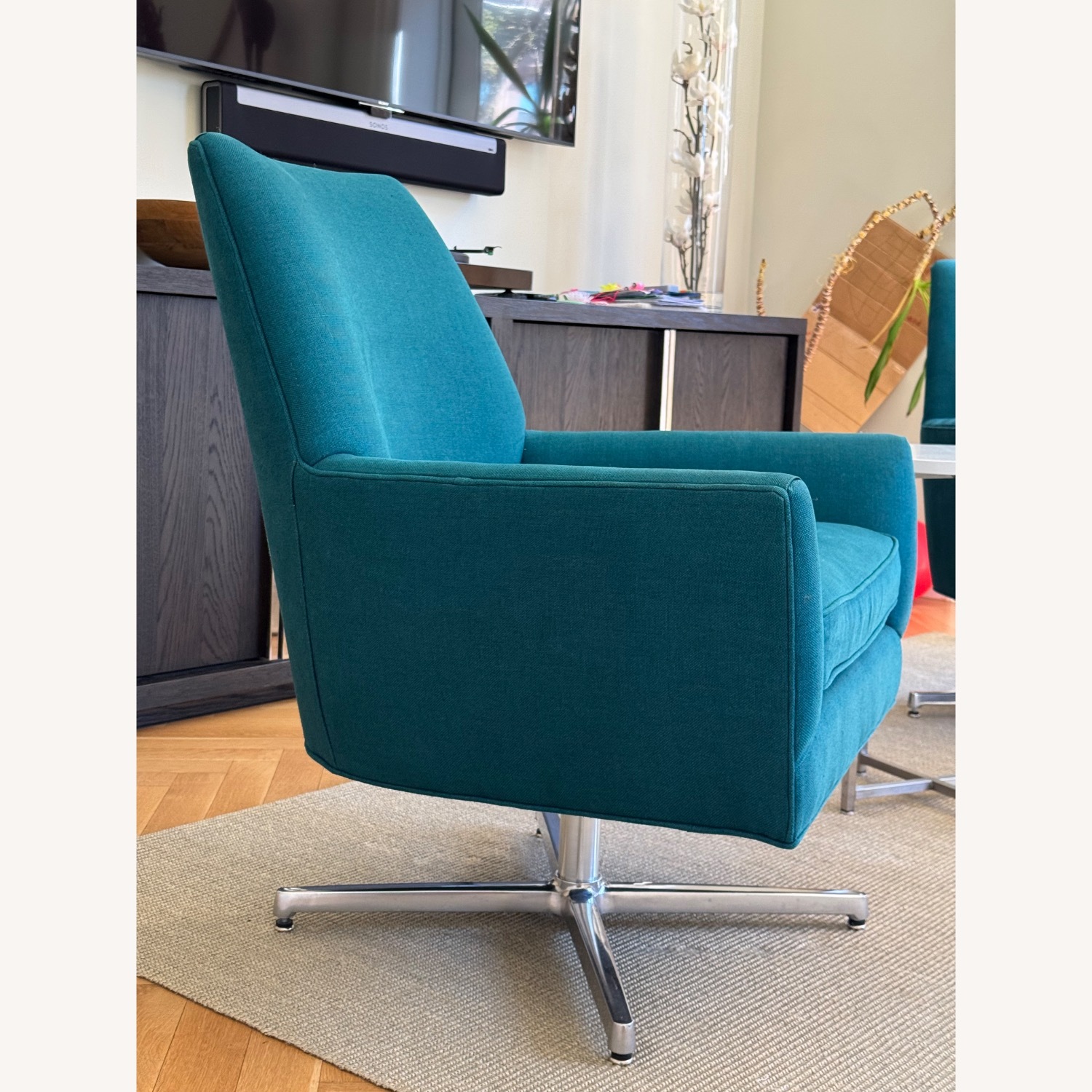 Pair of ABC Carpet & Home Swivel Chairs in Dark Teal Green - image-2