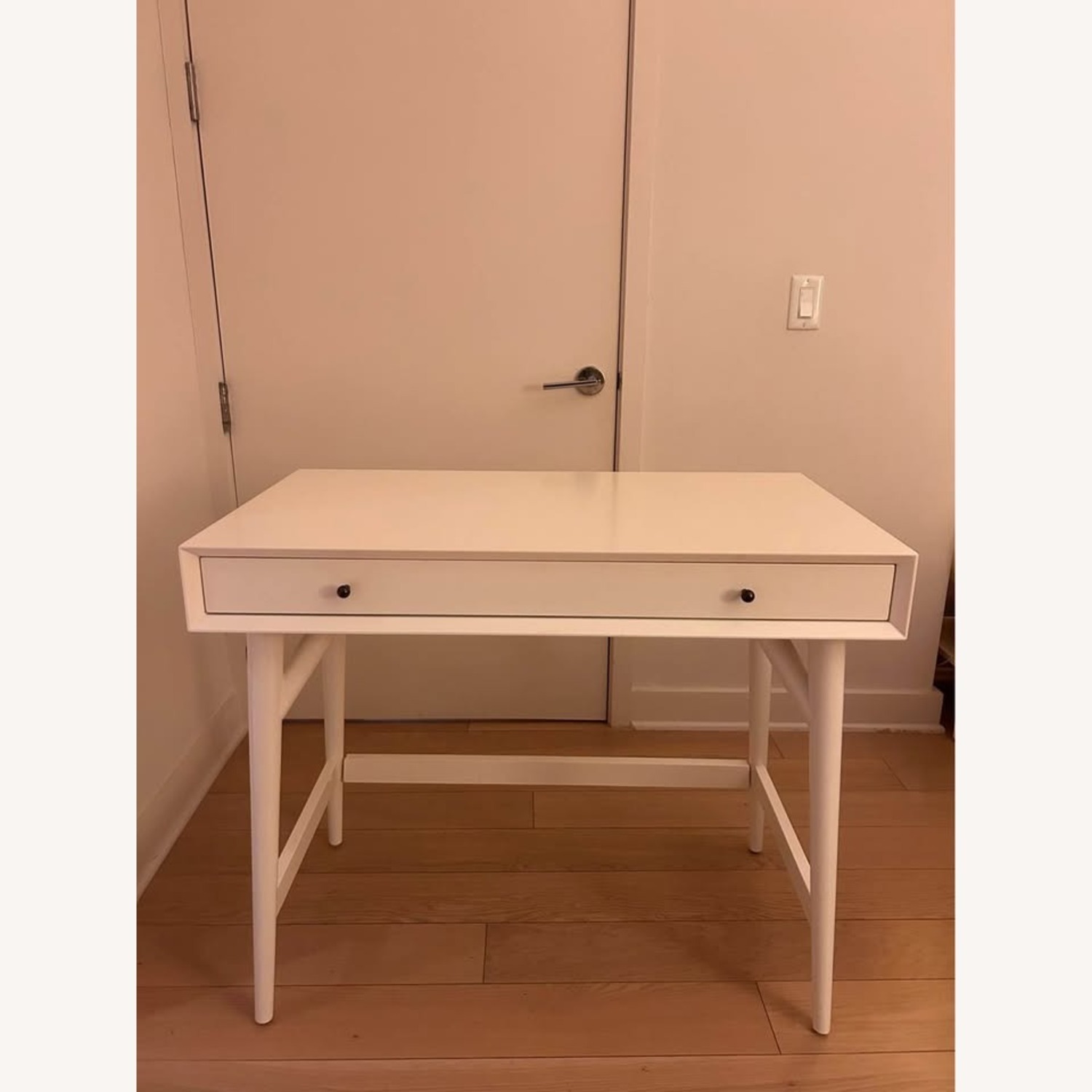 CB2 White Desk with Drawer - image-1