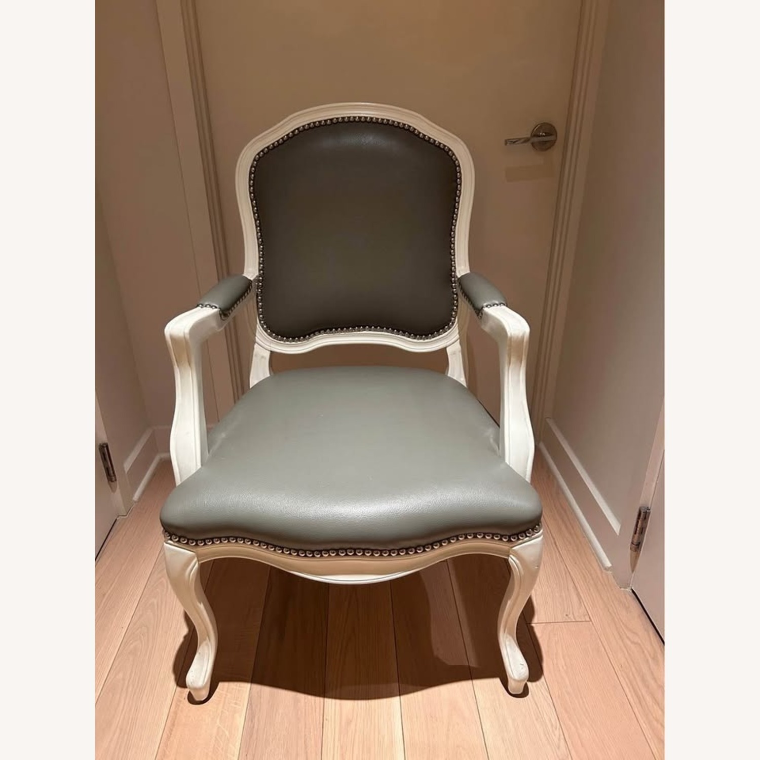 CB2 Stick Around White Grey Arm Chair - image-1