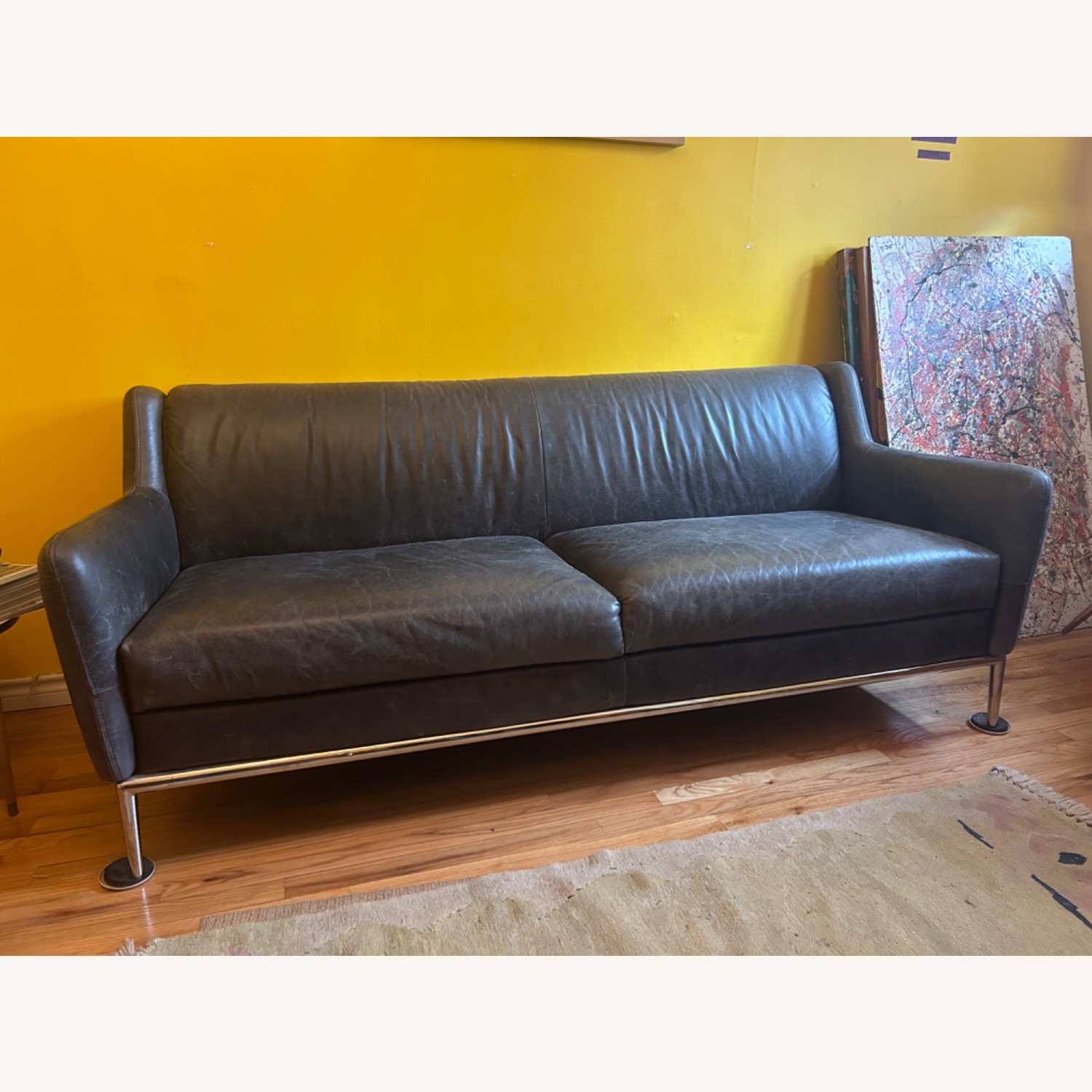 CB2 Alfred Black Leather Sofa - image-1