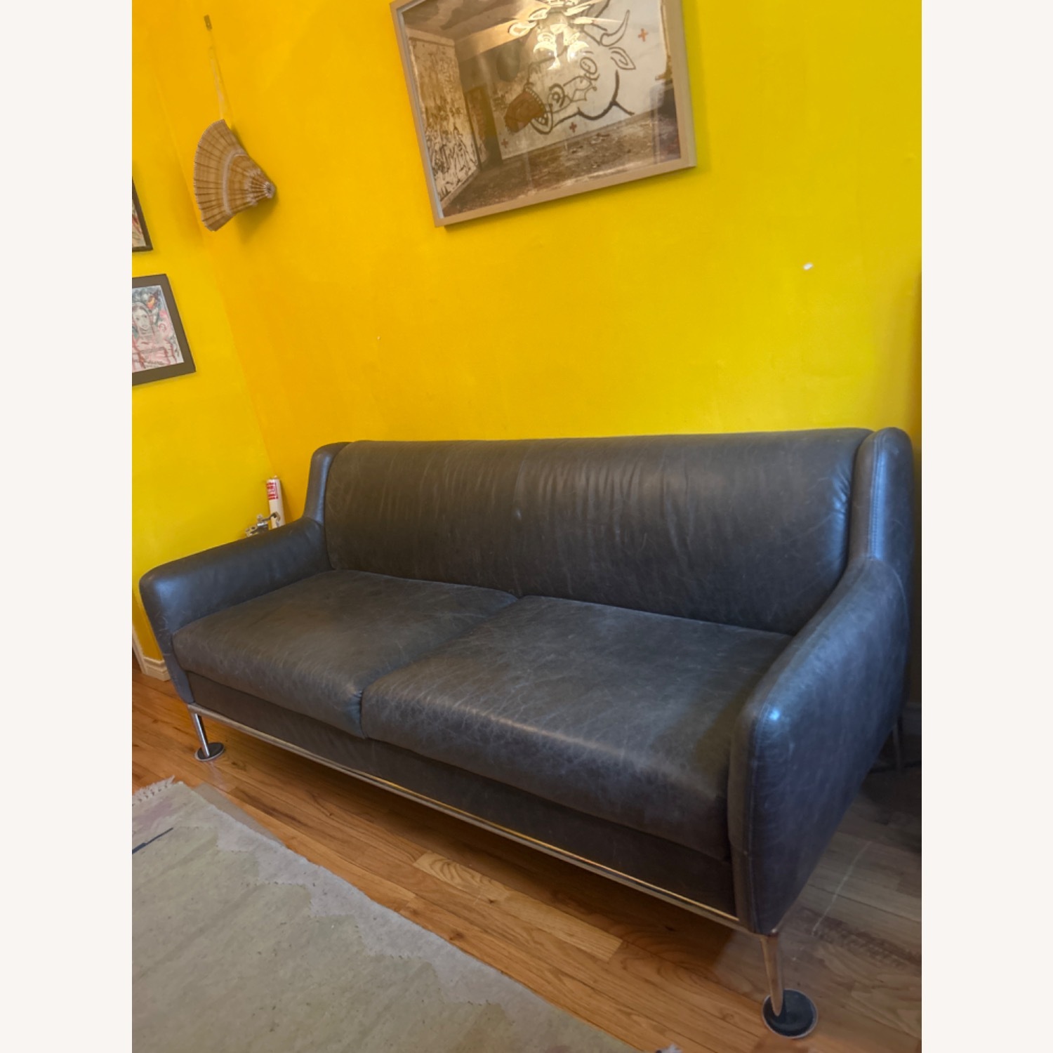 CB2 Alfred Black Leather Sofa - image-3
