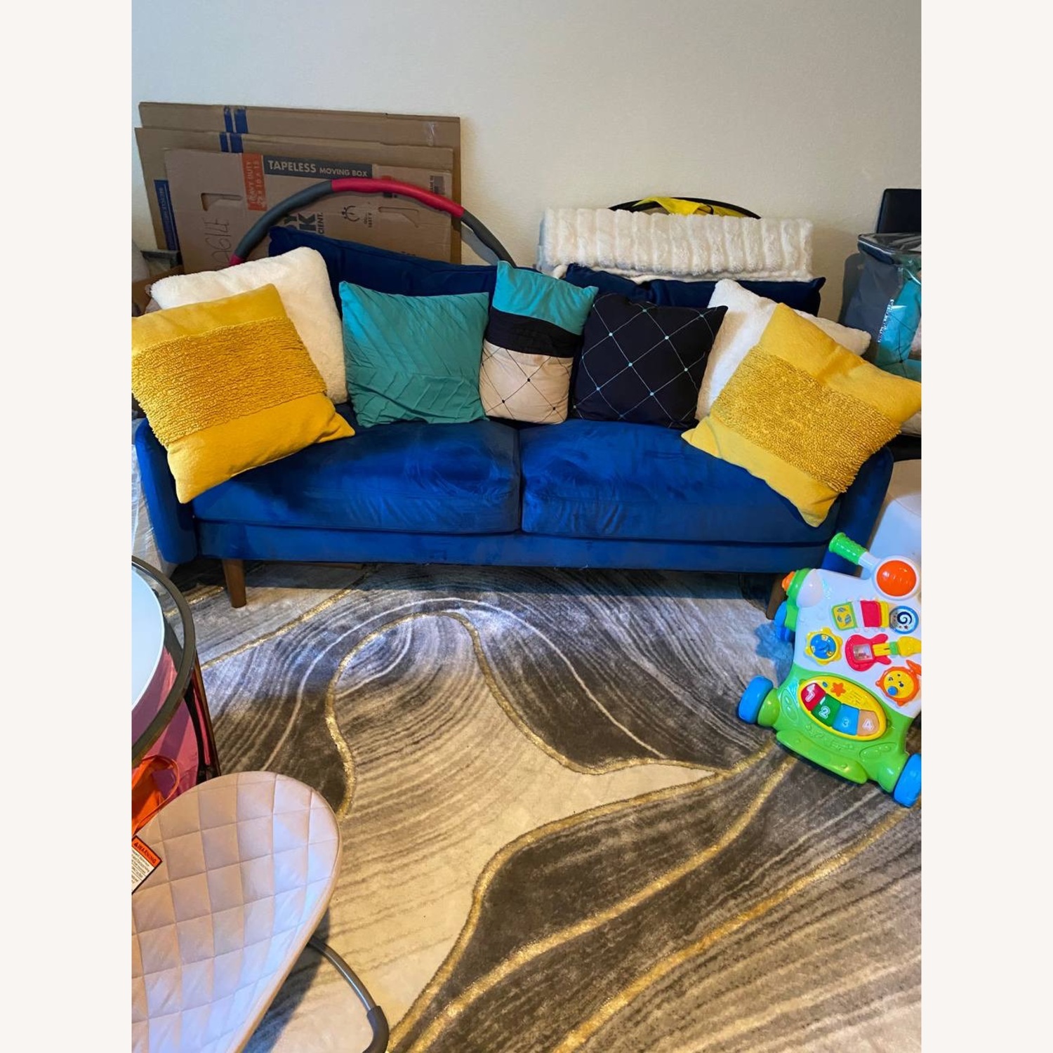 Walmart 56.3'' Velvet Round Arm Loveseat Couch - image-1