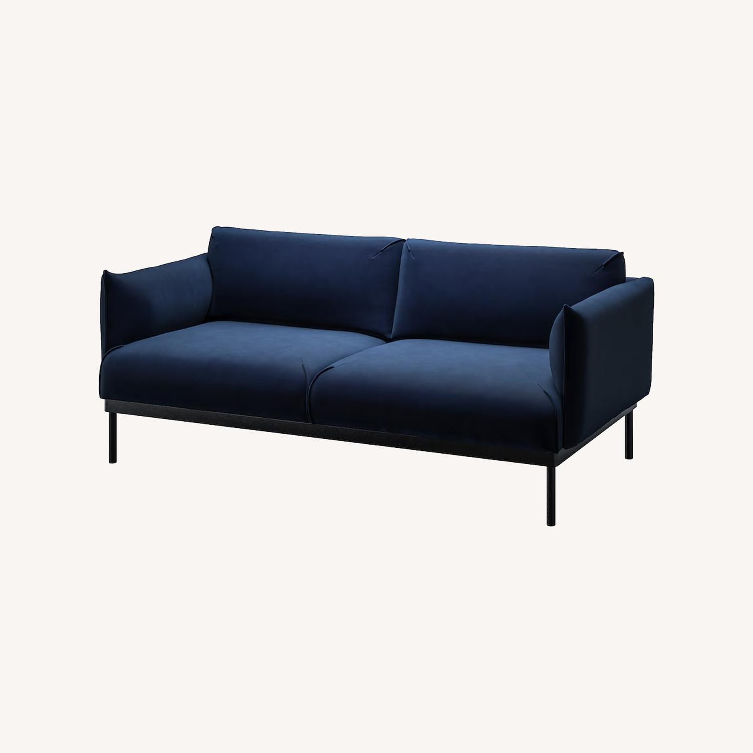 IKEA ÄPPLARYD Blue Velvet Couch Loveseat - image-0