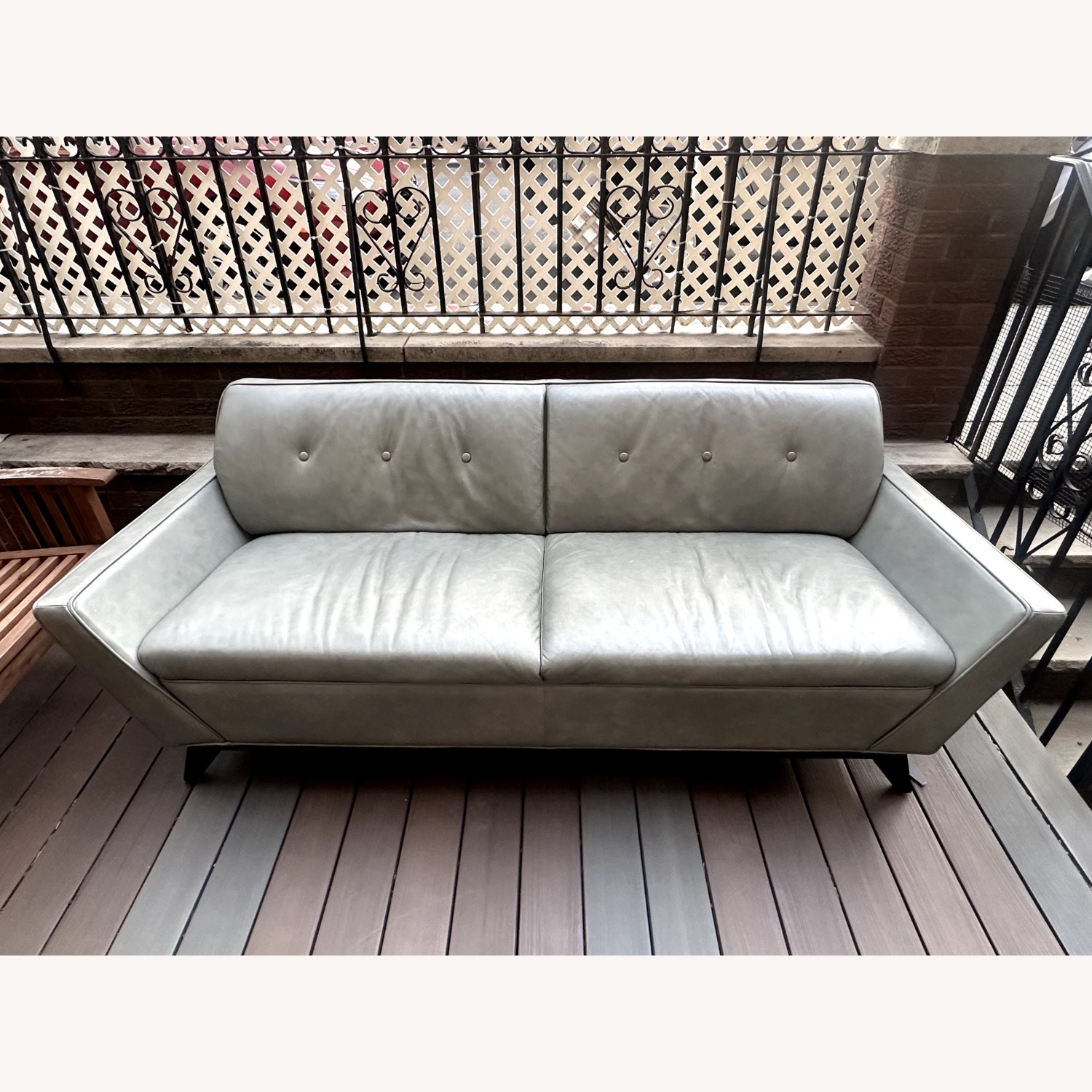 Light Grey Leather Sofa - image-1