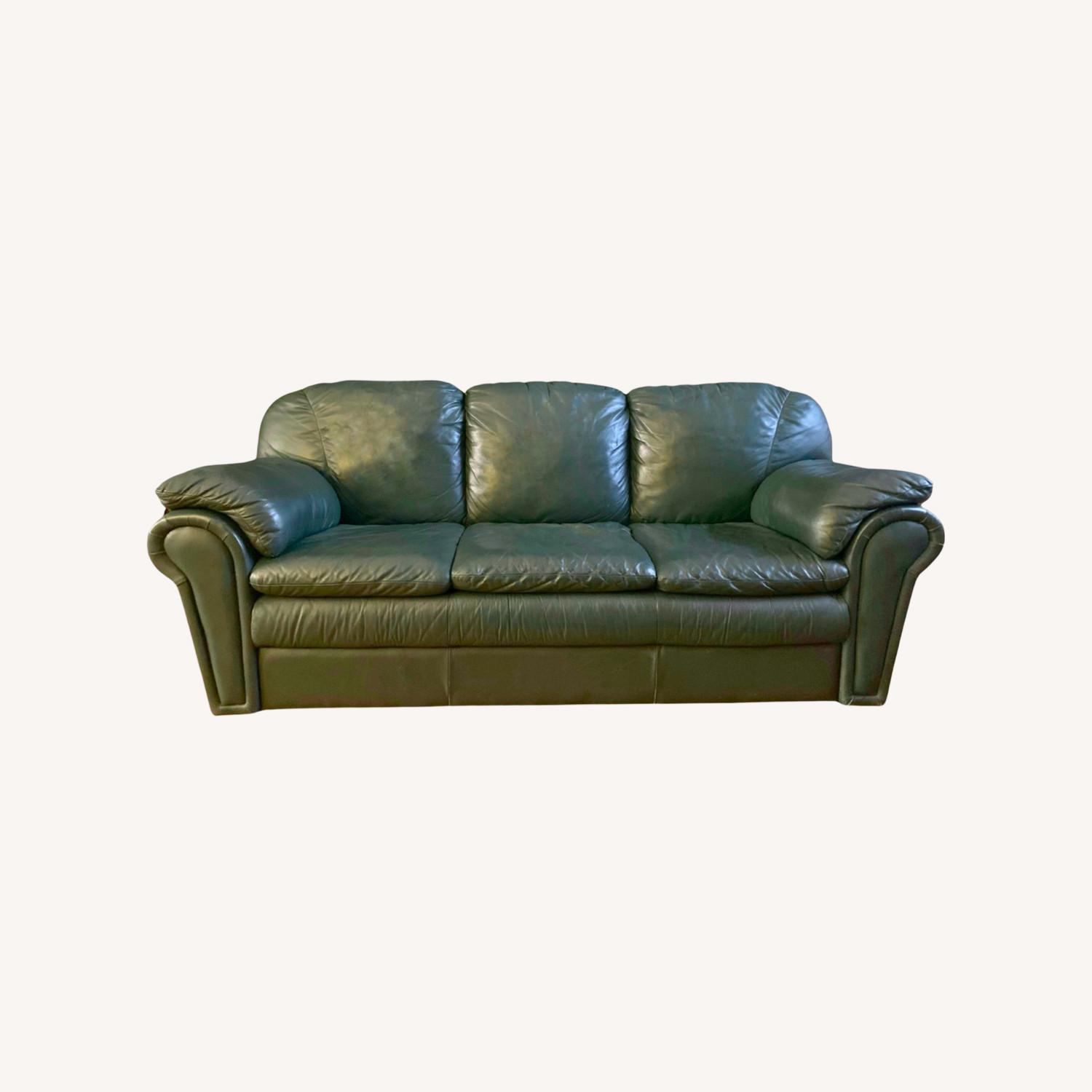 Antique Emerald Green Leather Sofa - image-0